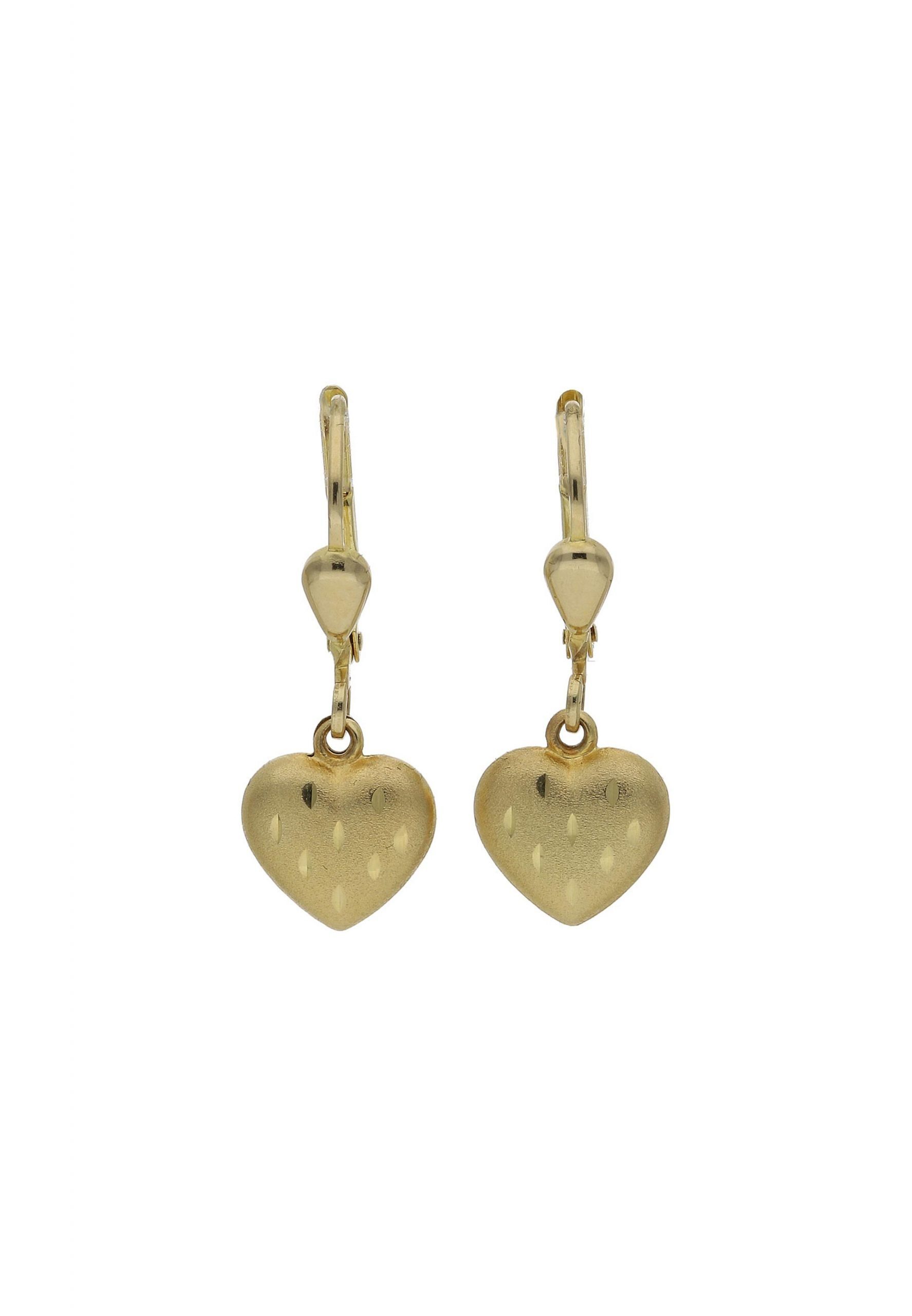 JuwelmaLux Paar Ohrhänger Ohrhänger Gold Herz Ohrringe 8,4 x 22 mm (2-tlg), Damen Ohrhänger Gold 585/000, inkl. Schmuckschachtel