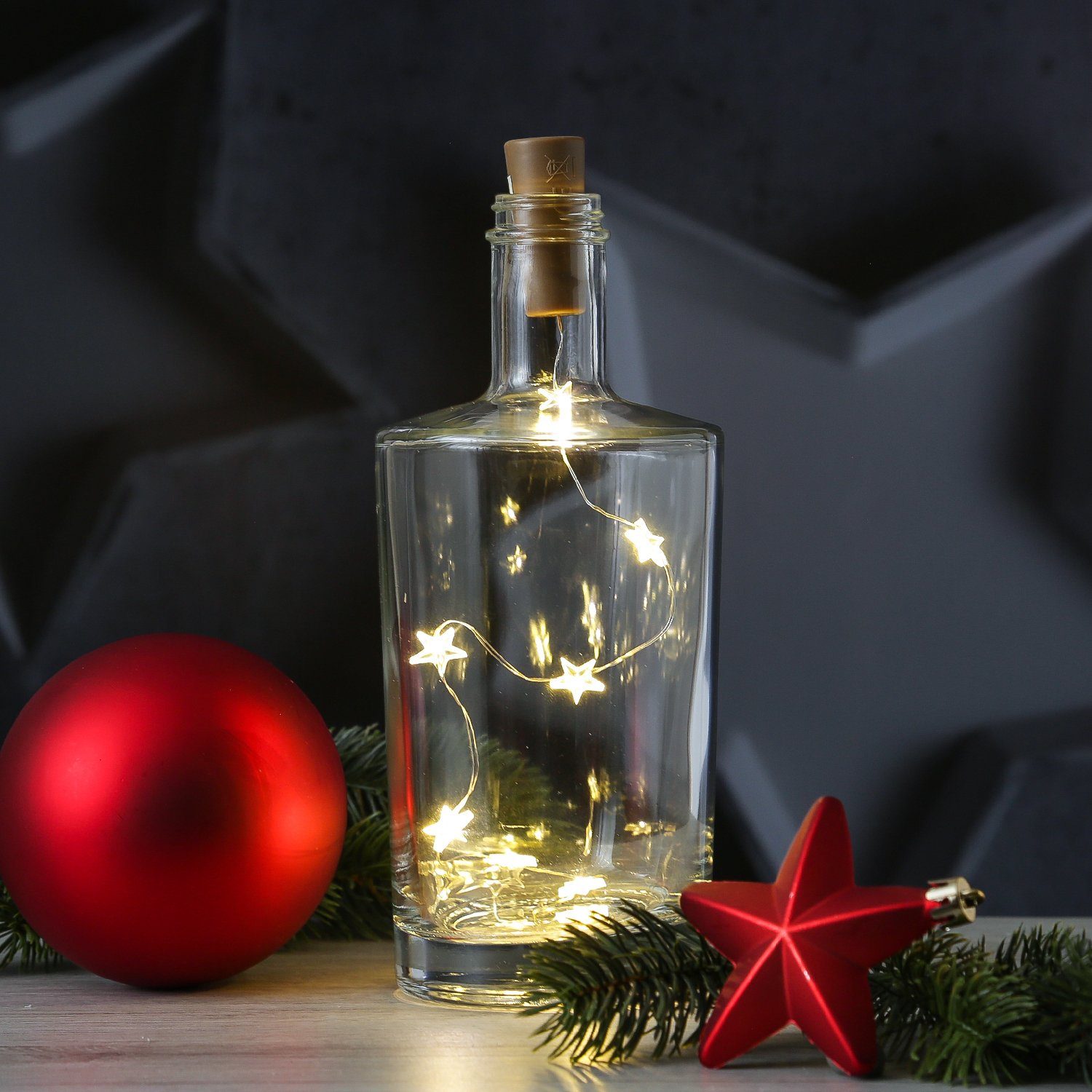 MARELIDA LED-Lichterkette LED Draht für Flaschen Korken Flaschenlicht Sternemotiv 40cm, 8-flammig