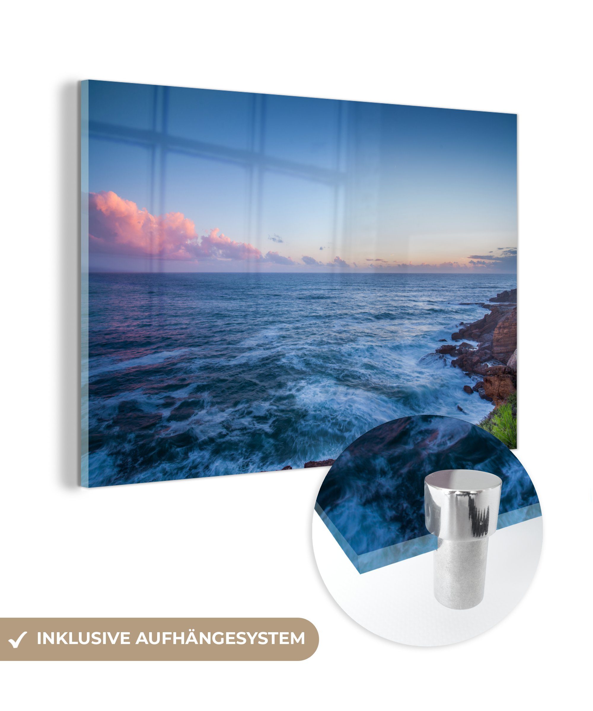 MuchoWow Acrylglasbild Portugal - Meer - Sonnenuntergang, (1 St), Acrylglasbilder Wohnzimmer & Schlafzimmer