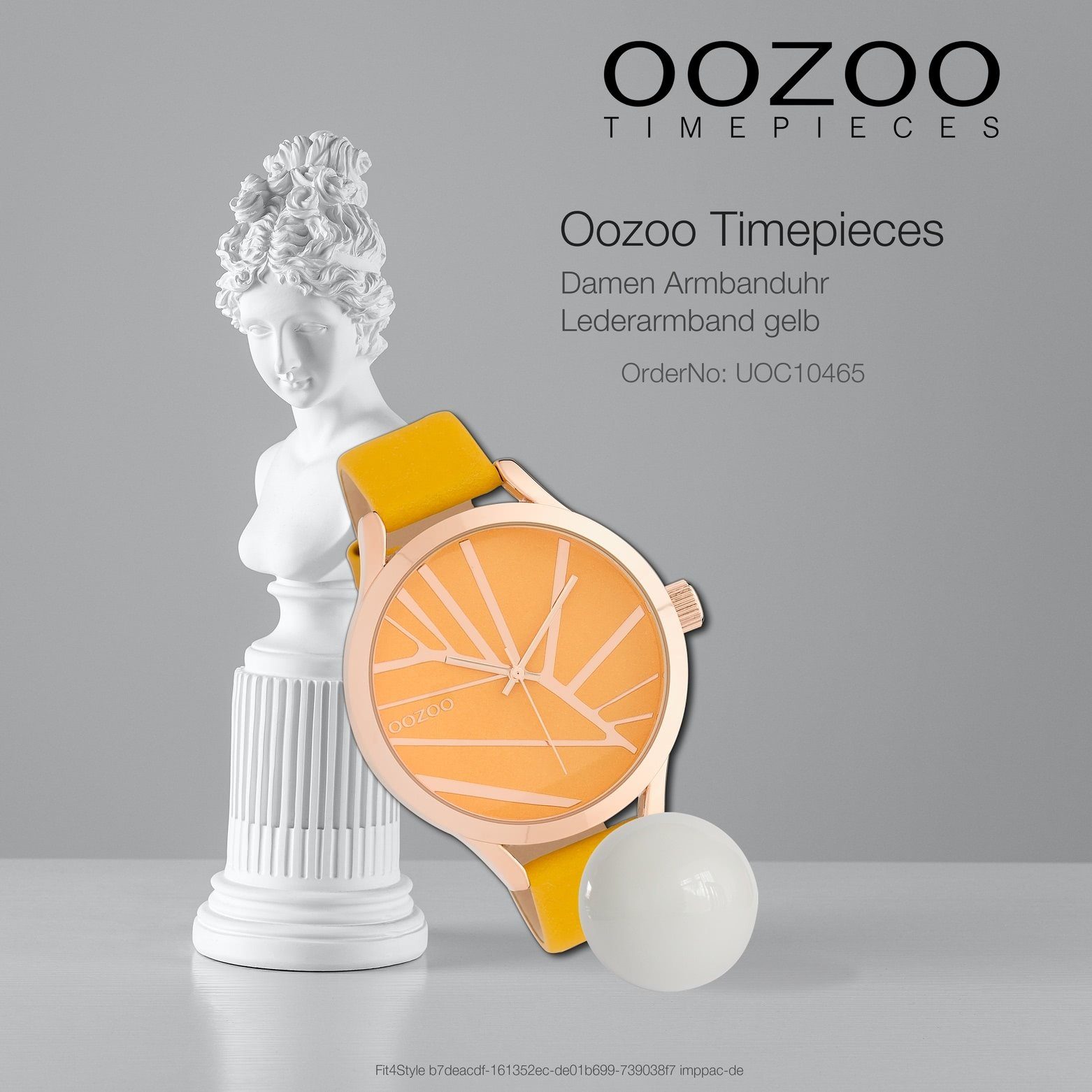 (ca. Quarzuhr rund, Armbanduhr Damen Fashion Lederarmband OOZOO Oozoo Timepieces, Damenuhr 43mm), groß gelb, OOZOO