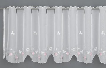 Scheibengardine Blumen, GARDINIA, Schlaufen (1 St), transparent, mit Blumenstickerei Motiv