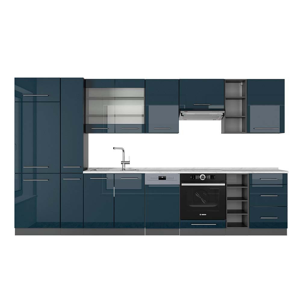 Vicco Fame-Line Eckküche Dunkelblau Hochglanz/Goldkraft Eiche 160 x 190 cm günstig online kaufen