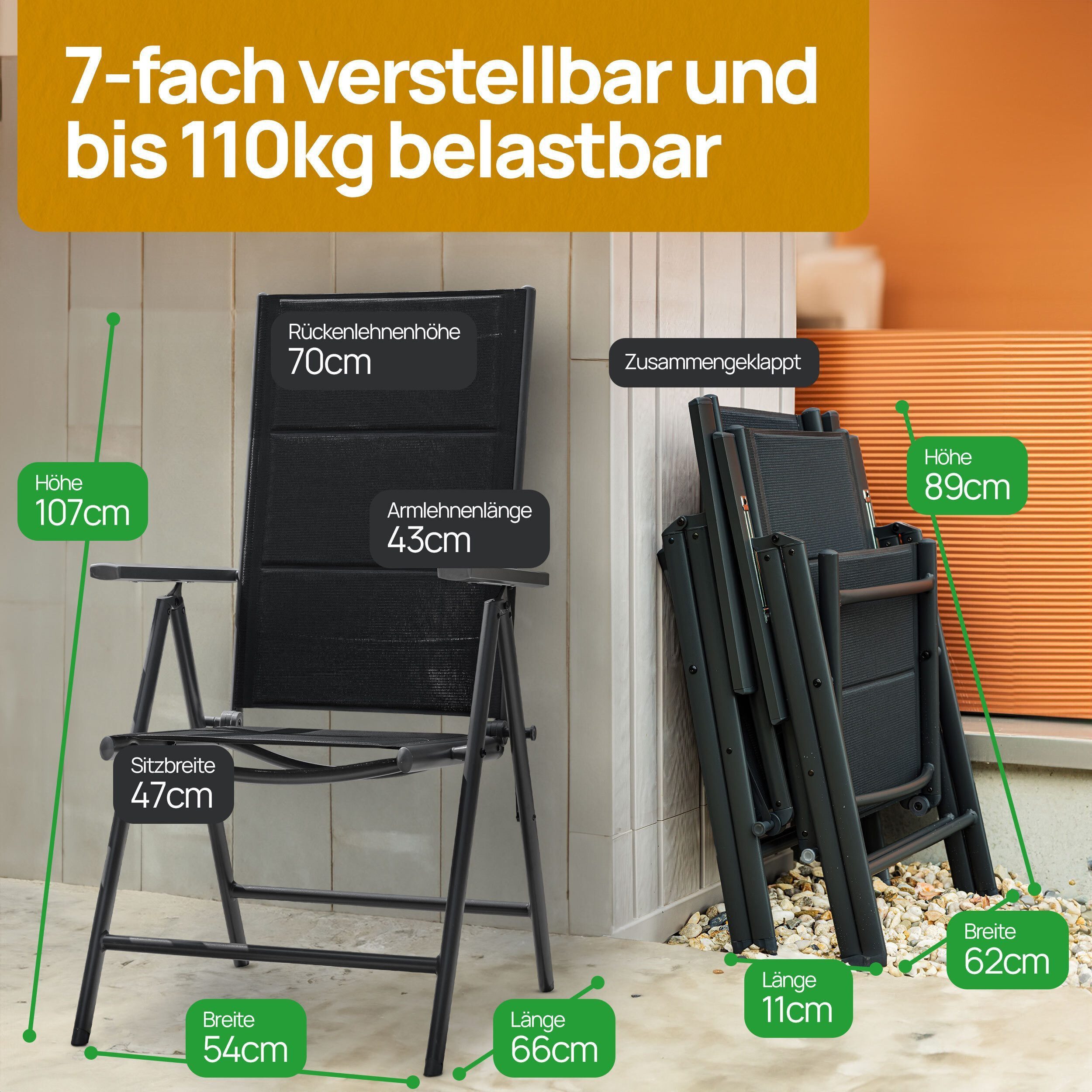 ONDIS24 Gartenstuhl Hochlehner Aluminium Klappsessel Vinoro Deluxe Gartensessel (2 St), UV-beständig – Bild 5 von 5