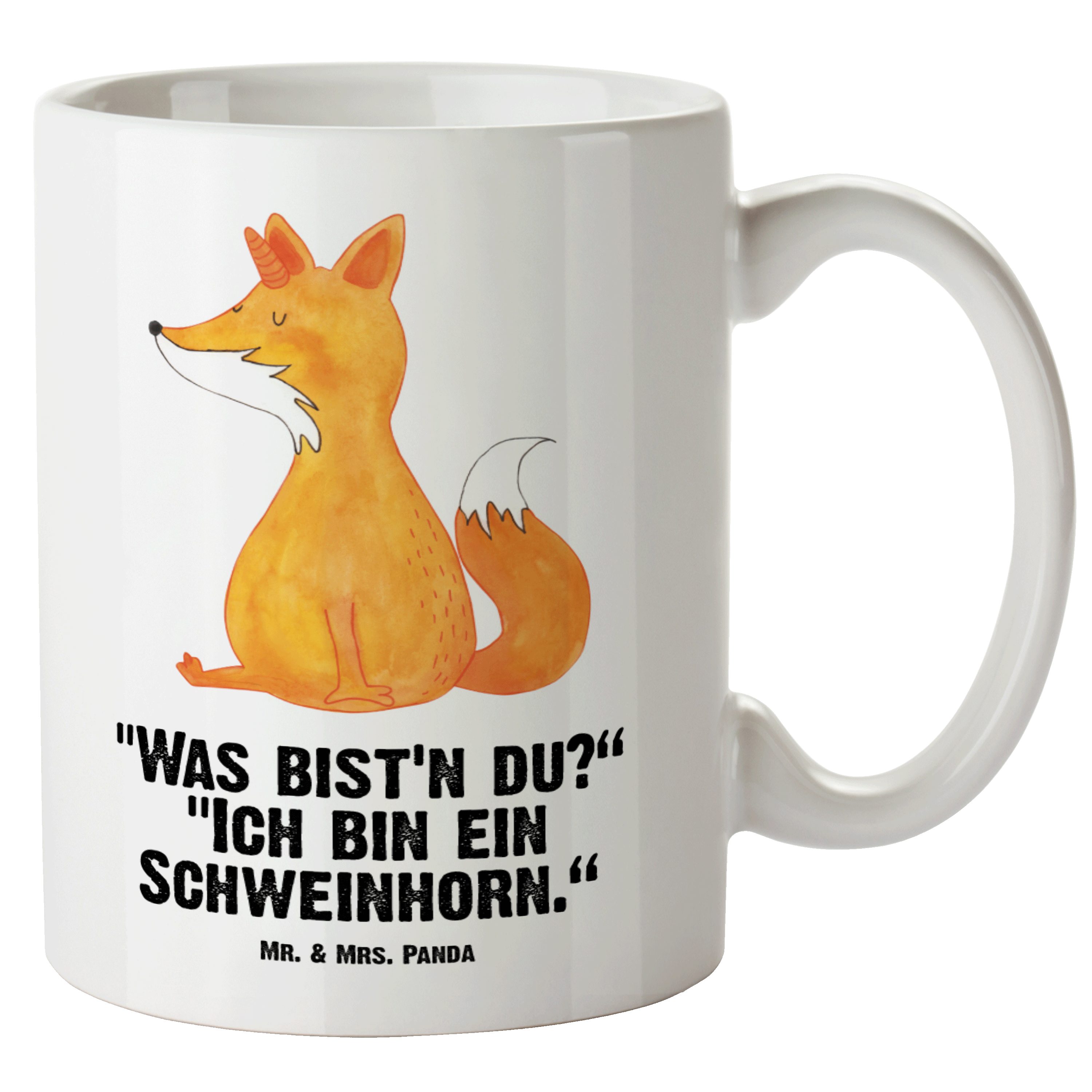 Mr. & Mrs. Panda Tasse Fuchshörnchen - Weiß - Geschenk, Einhorn Deko, Einhörner, Jumbo Tasse, XL Tasse Keramik