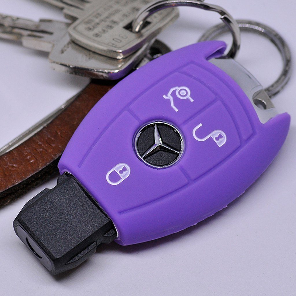mt-key Schlüsseltasche Autoschlüssel Softcase für W212 A207 Benz 117 W246 Schutzhülle CLS S212 Lila, W176 Mercedes W221 CLA W242 C207 Silikon