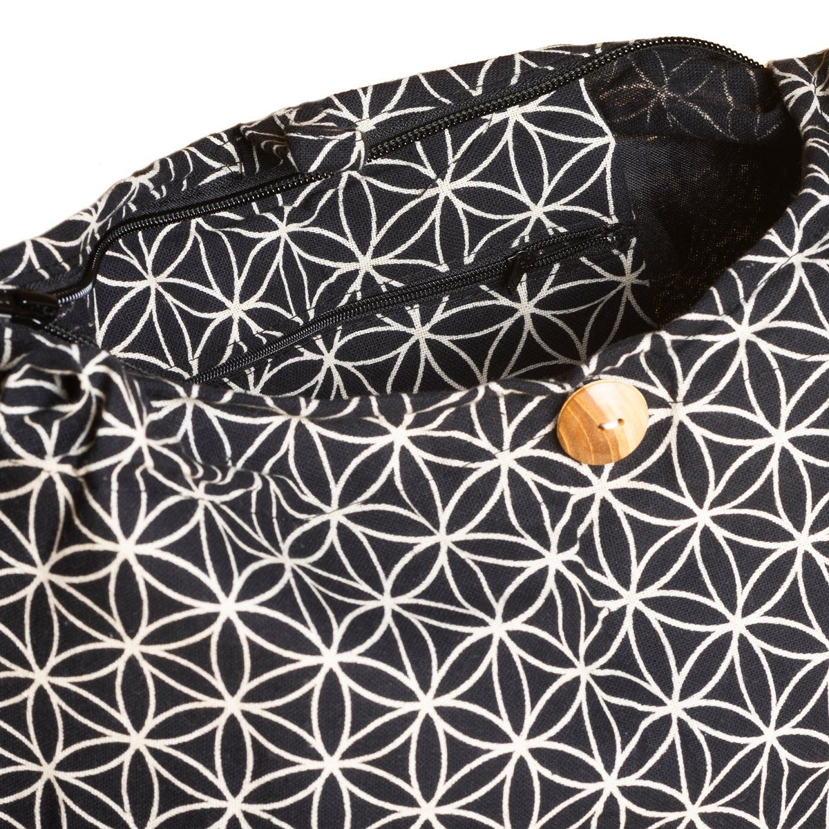 PANASIAM Schultertasche und Baumwolle Geometrix Wickeltasche Handtasche 2 aus schwarz Schulterbeutel Größen praktische Umhängetasche, Lebensblume. geeignet als auch In Beuteltasche 100
