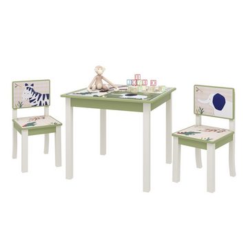 EUGAD Kindersitzgruppe, (3-tlg., im Kinderzimmer Kindermöbel aus MDF und Kiefernholz Zoomotive), Kinder Tischset mit Kantenschutz(1 Tisch und 2 Stühle, 3-tlg)
