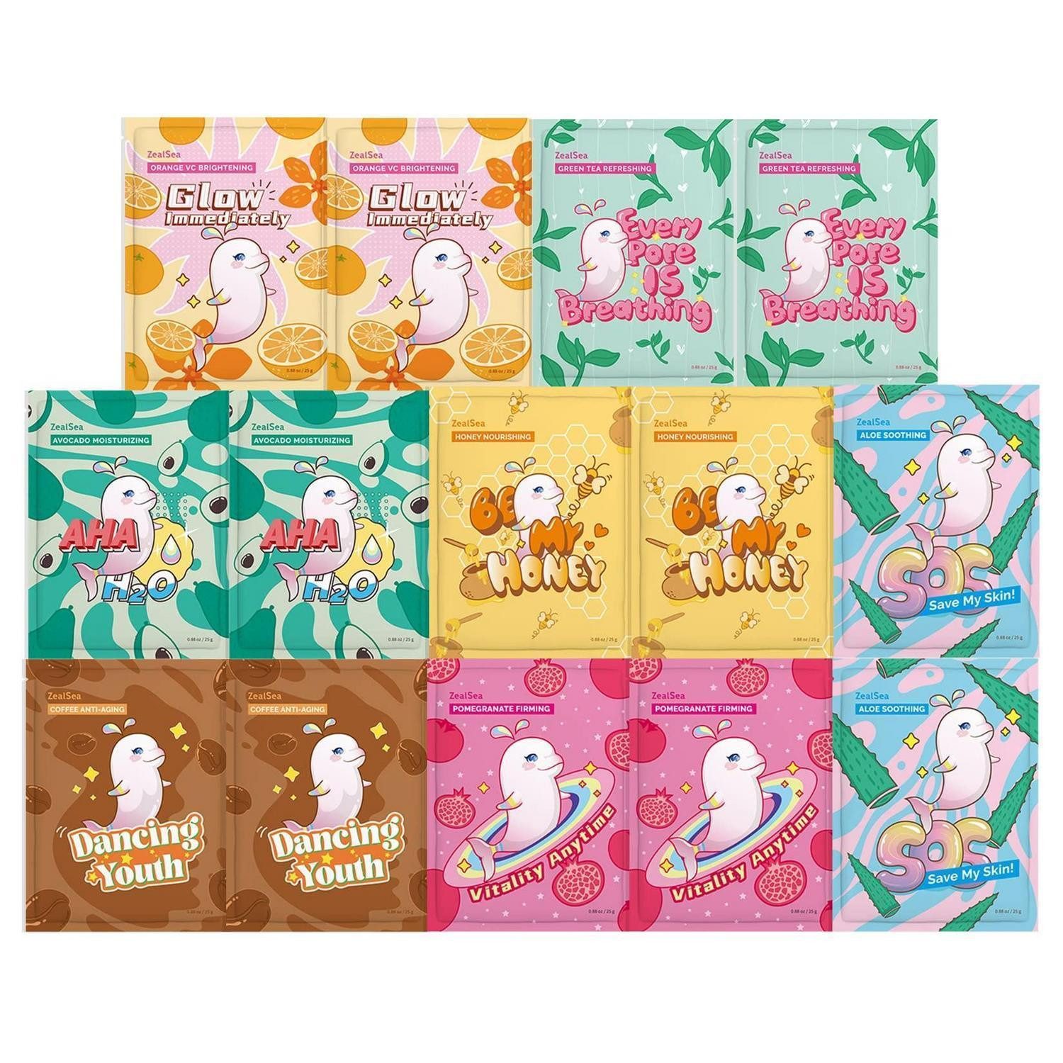 LuxusKollektion Gesichtsmasken-Set Tuchmasken 14er Set Tiefenfeuchtigkeit