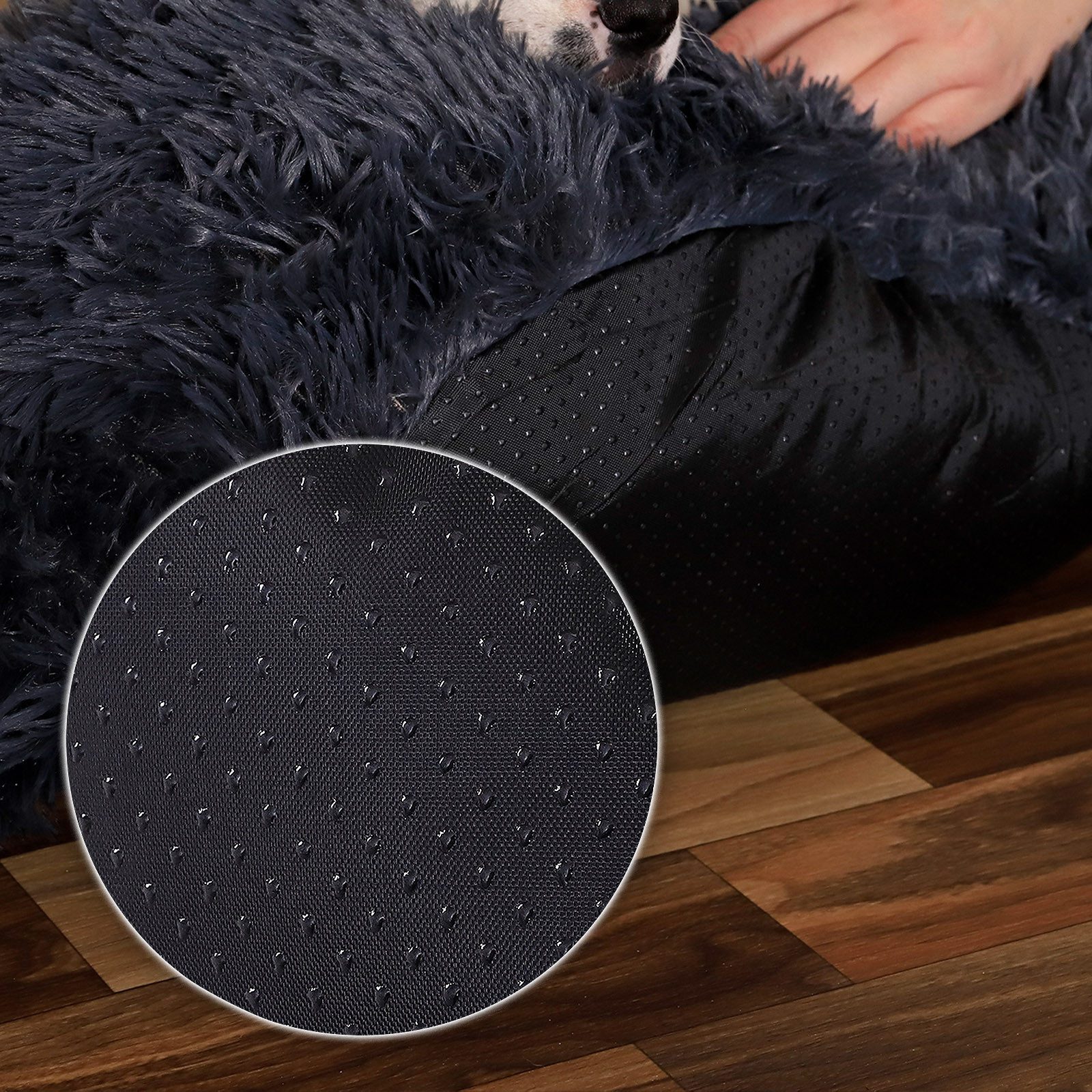 lionto Tierkissen für Katzen, Donutbett mit Plüschbezug, Katzenkissen Ø40 cm, dunkelgrau, Plüschbezug, rundes Bett mit Anti-Rutsch-Boden, erhöhter Rand für Geborgenheit