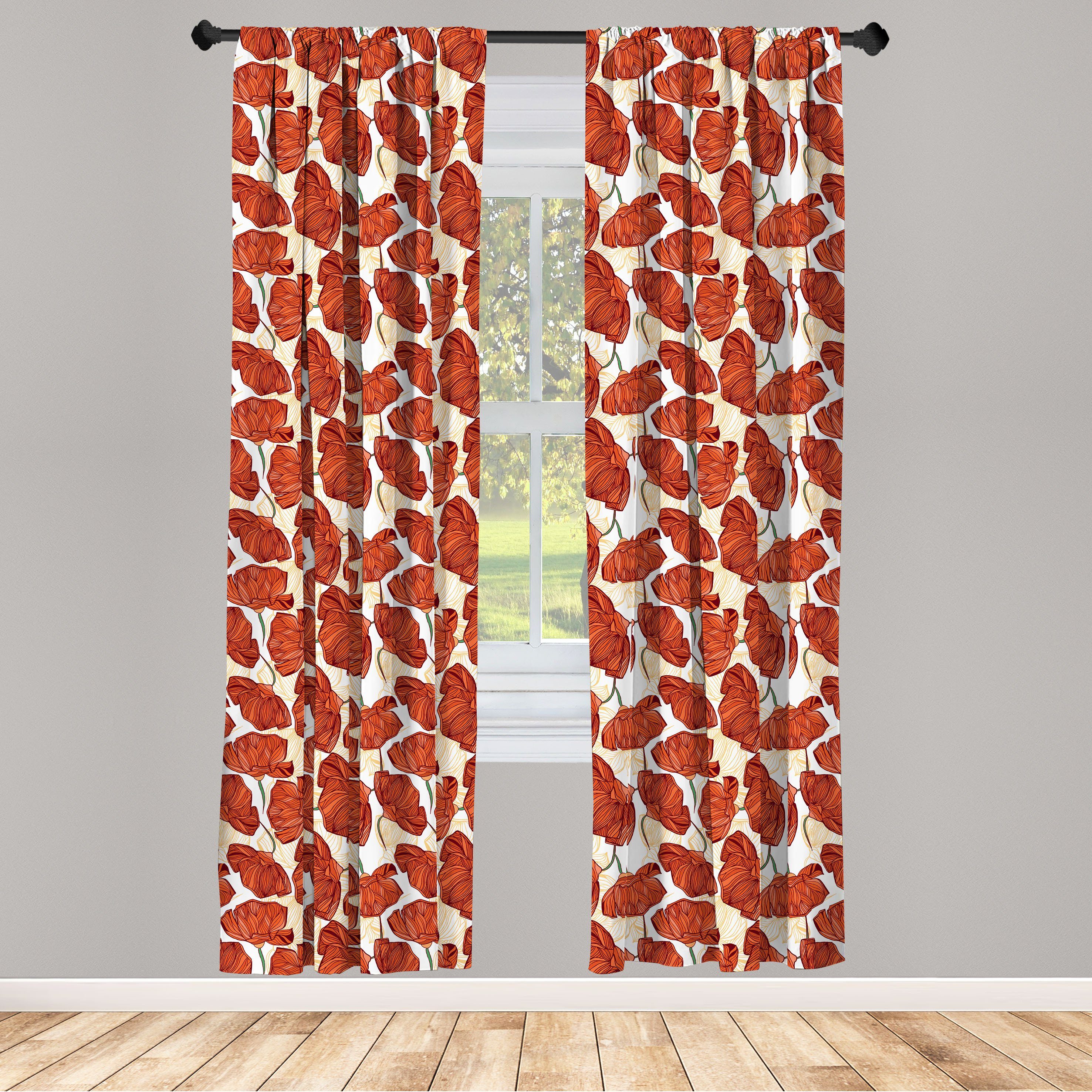 Gardine Vorhang für Wohnzimmer Schlafzimmer Gestreifte Mohn-Blumen-Entwurf Microfaser, Dekor, Abakuhaus, Blumen