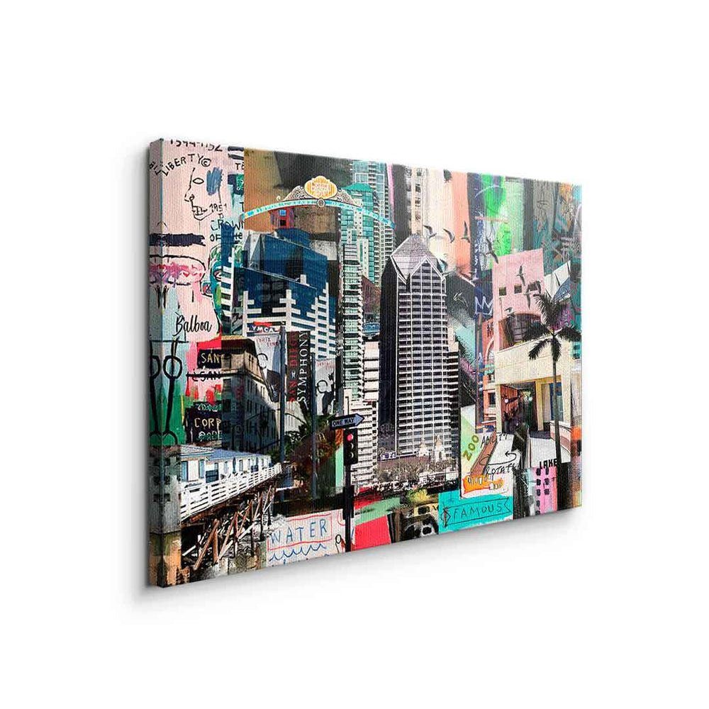 DOTCOMCANVAS® Leinwandbild, Leinwandbild premium Rahmen Pop Diego schwarzer mit Standlandschaft San Rahmen Art