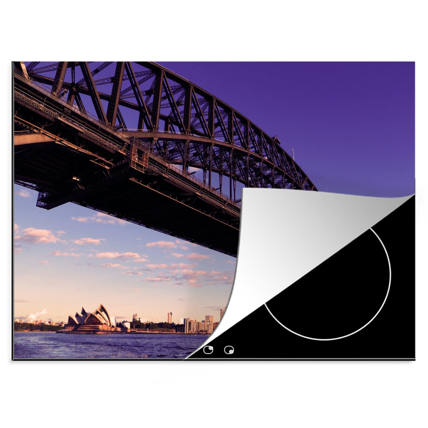 MuchoWow Herdblende-/Abdeckplatte Sydney Harbour Bridge mit Opernhaus und Skyline von Sydney in, Vinyl, (1 tlg), 70x52 cm, Mobile Arbeitsfläche nutzbar, Ceranfeldabdeckung