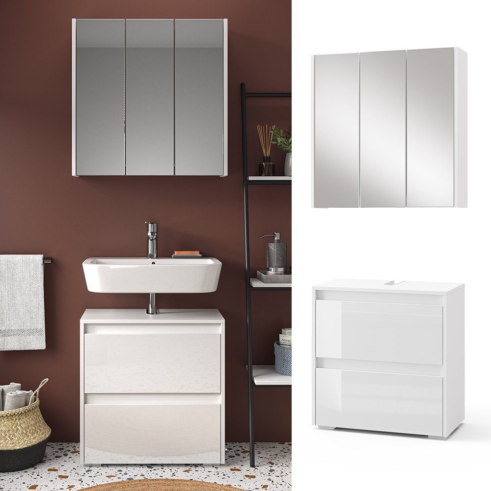 Vicco Badmöbel-Set Majest, Weiß/Weiß Hochglanz, 2 Teile, (2-St., 2er Set) günstig online kaufen