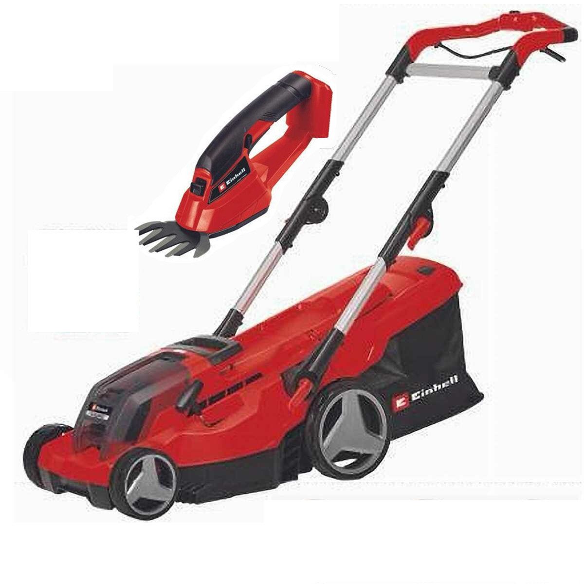 Einhell Akkurasenmäher Akku-Rasenmäher GE-CM 36/37 - 36V (2 x 18V) Solo + Grasschere