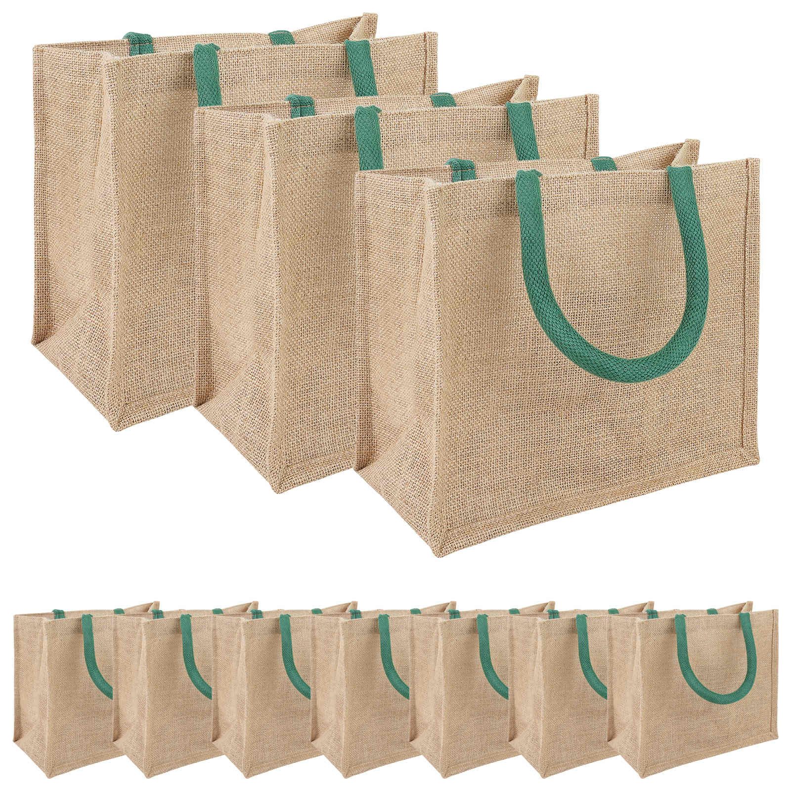 vidaXL Einkaufstrolley Jute-Handtaschen 10 Natürlich und Grün 26 x 22 x 14 cm
