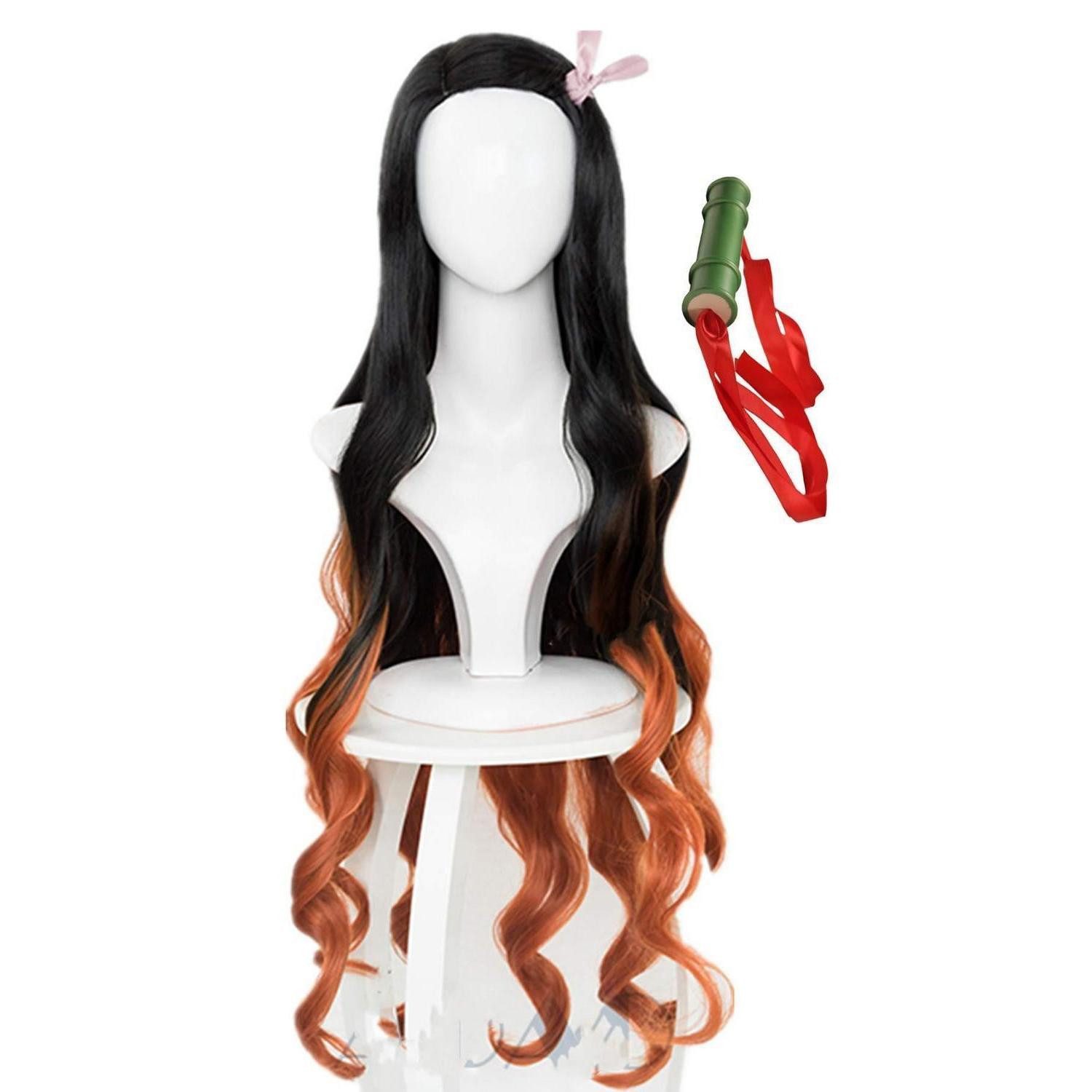 LuxusKollektion Kostüm-Perücke Perücke lang schwarz orange lockig Halloween Kostüm Kamado Nezuko