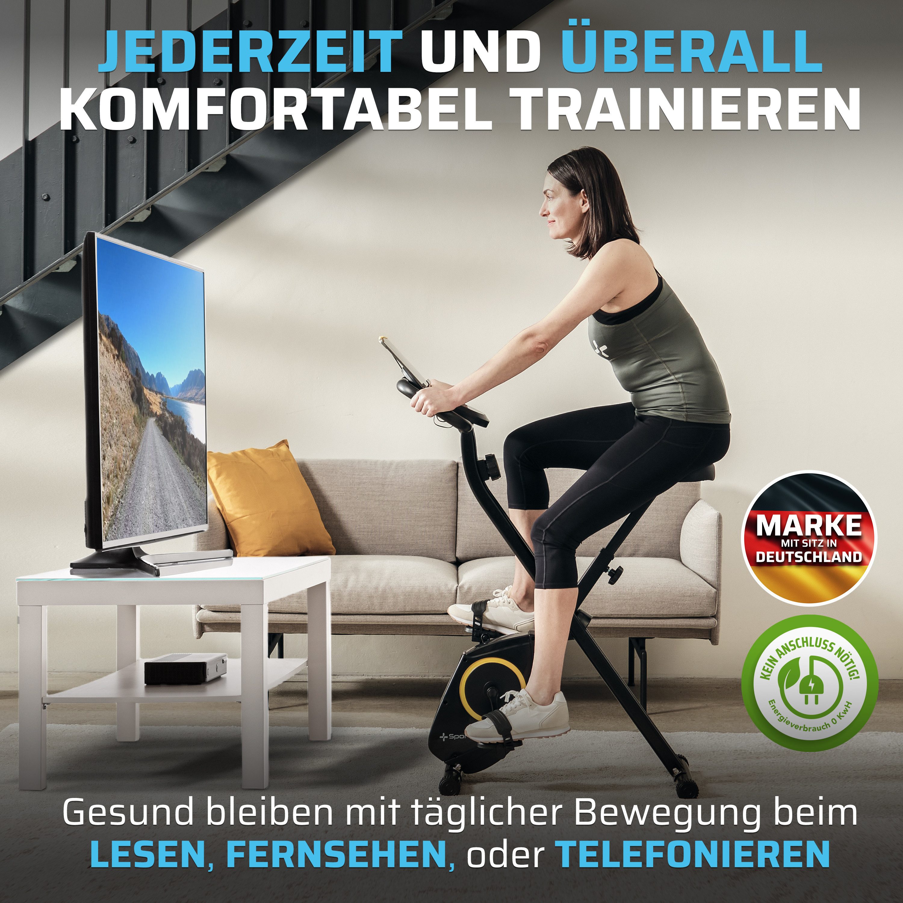 SportPlus Heimtrainer SP-HT-1200-B-iE, klappbar, 8 Widerstandsstufen, schwarz, X-Bike