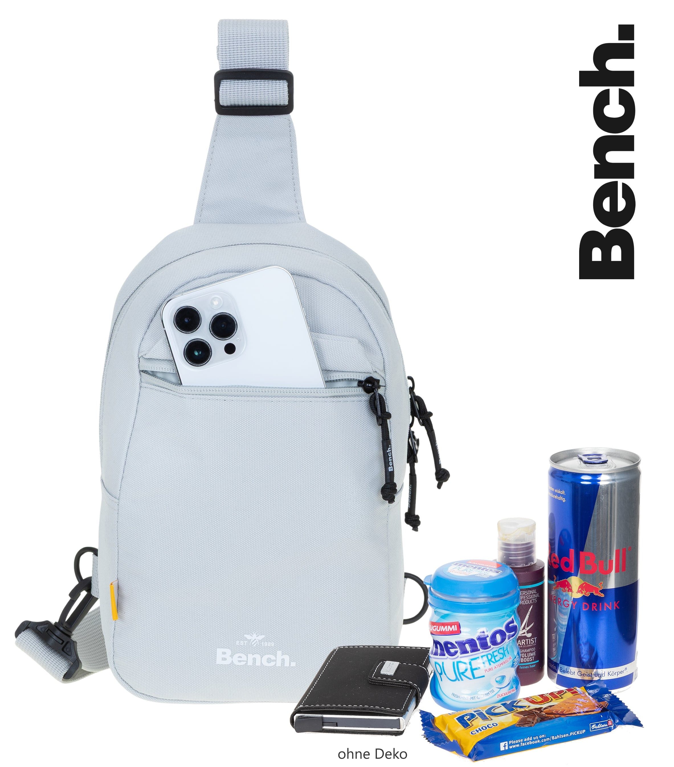 Bench. Umhängetasche Rucksack Crossbody Sling Bag Damen Herren klein, Fahrrad Tasche Konzert Festival Bag Umhängetasche + Etui