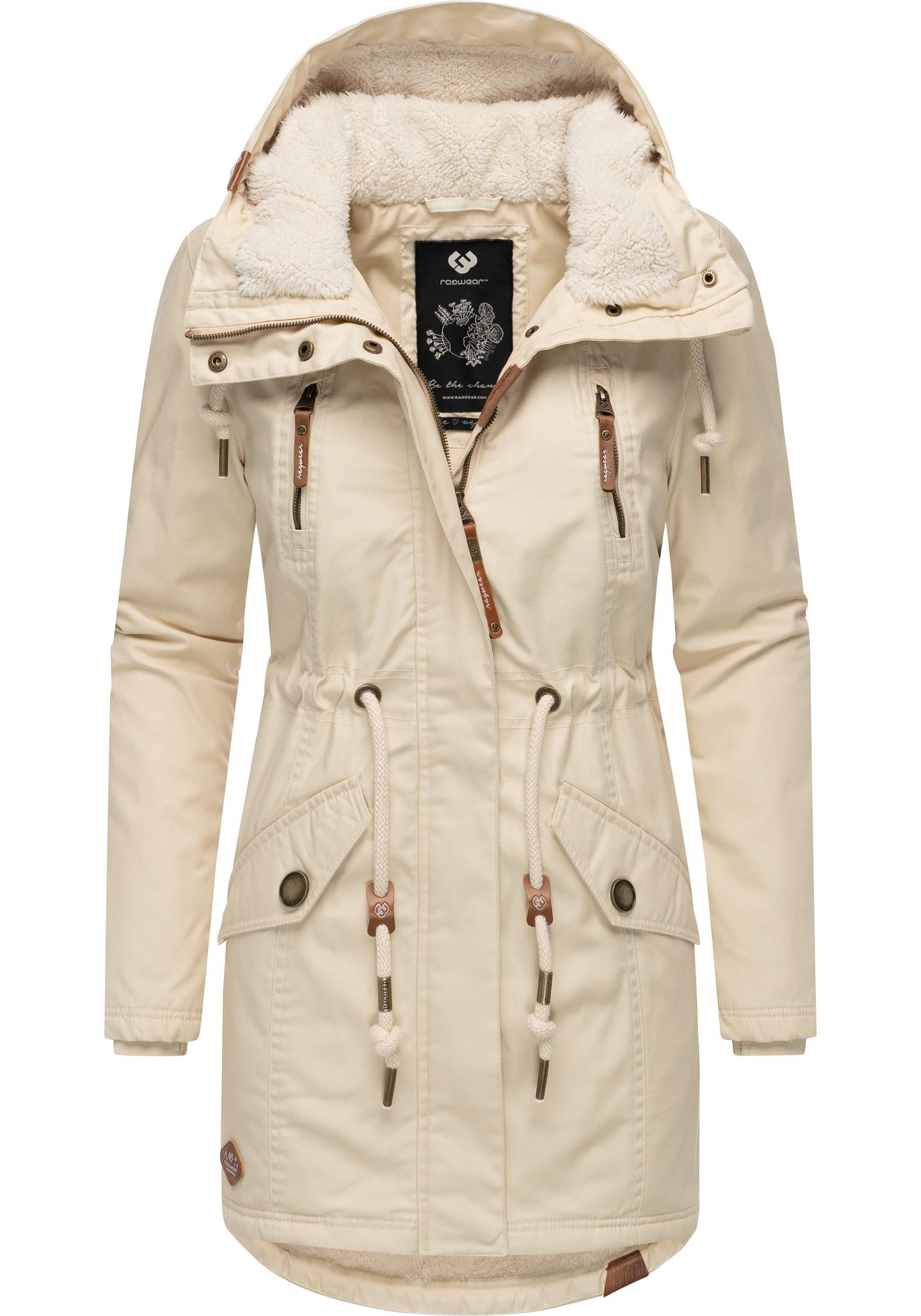 Ragwear Wintermantel Elsie stylischer Winterparka mit Kapuze und Teddyfleece