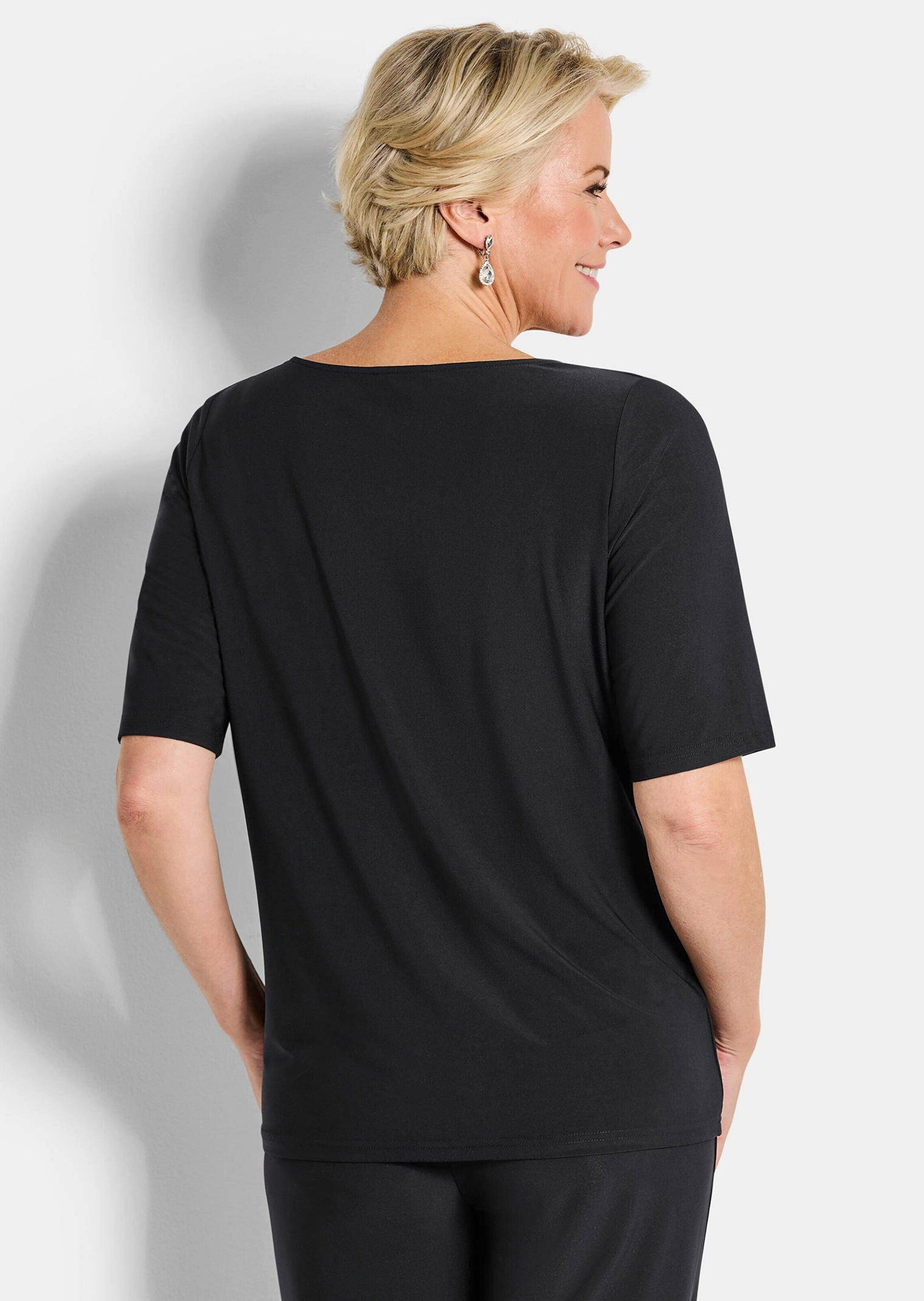 GOLDNER Print-Shirt Jerseyshirt mit Glitzersteinen Blusenshirt mit Wasserfallausschnitt und Halbarm