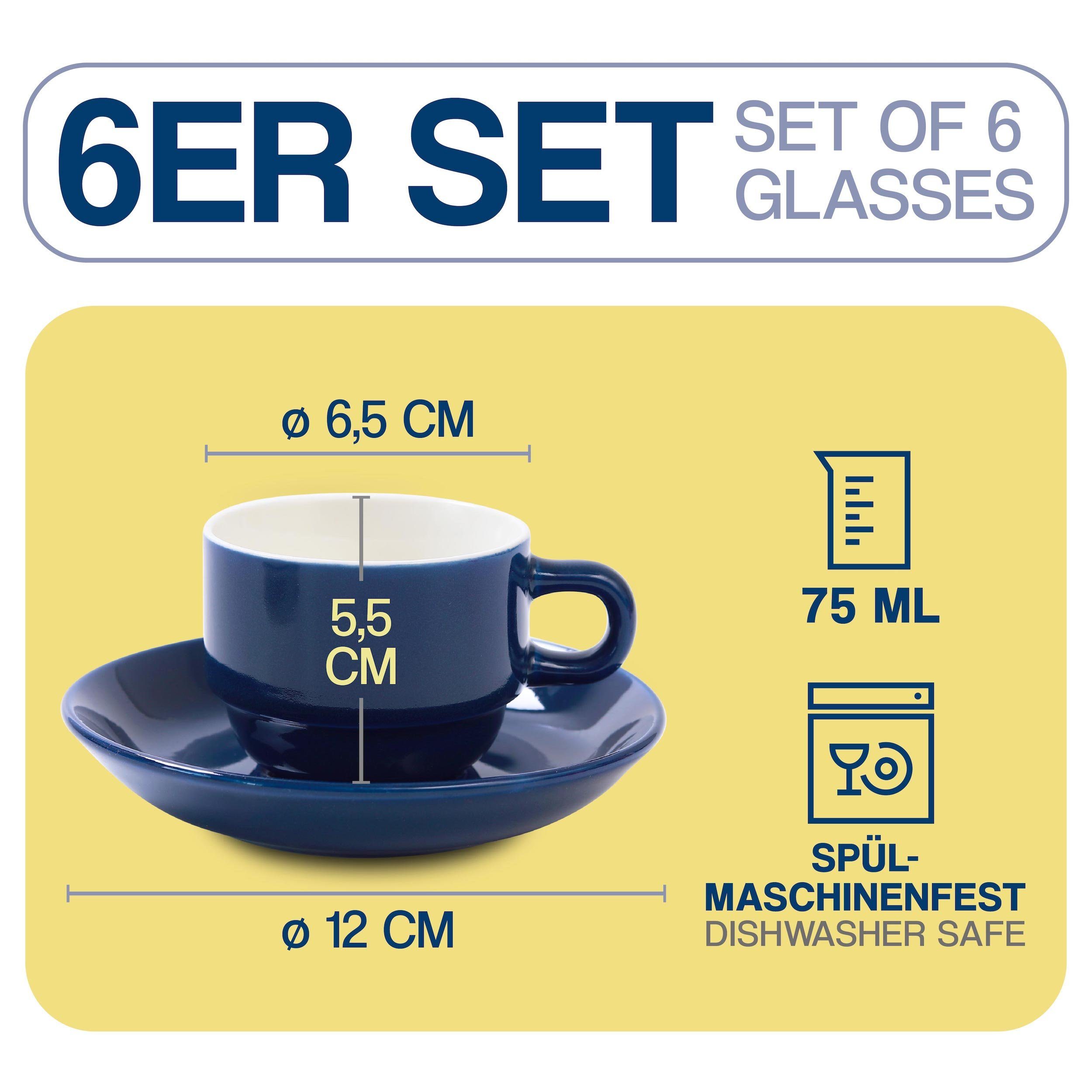 Cosumy Espressotasse 6 Keramik Hält Untertassen Espressotassen mit Bunt - Espressotassen Warm Keramik, - - - Lange Farbmix mit Set 6er Ständer Farbig, Moderner Geschenkbox 70ml 