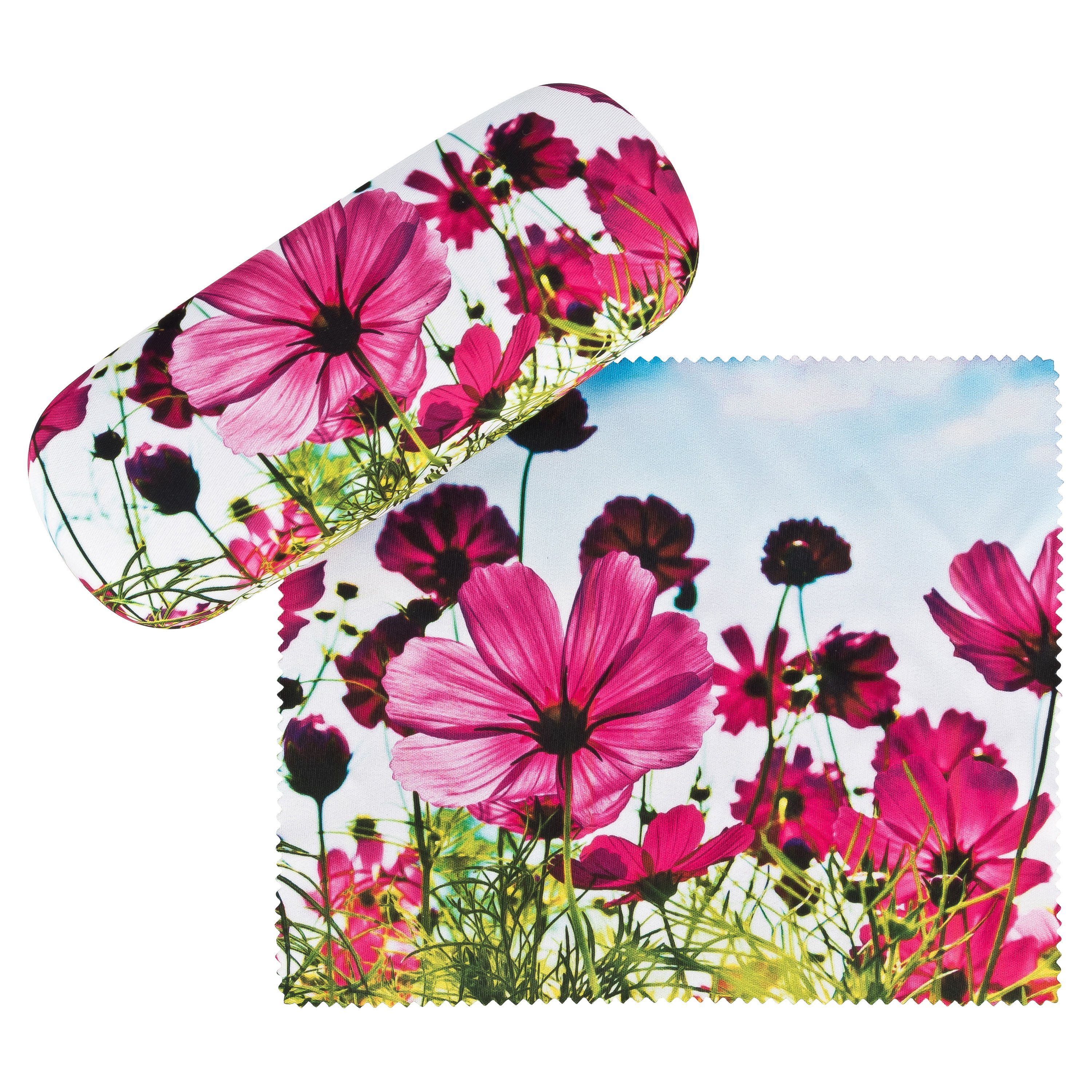 von Lilienfeld Brillenetui Blumenwiese Etui Brillenputztuch Hardcase mit Stoff bezogen, Hochwertiges Putztuch mit demselben Motiv