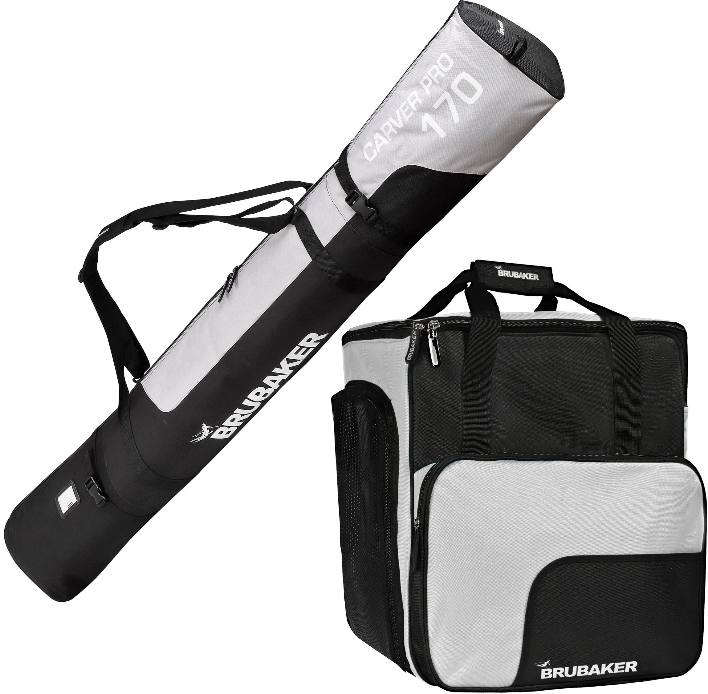 BRUBAKER Sporttasche Carver Pro Skitasche Kombi Set (2-tlg., reißfest und nässeabweisend), Skisack und Skischuhtasche für 1 Paar Ski