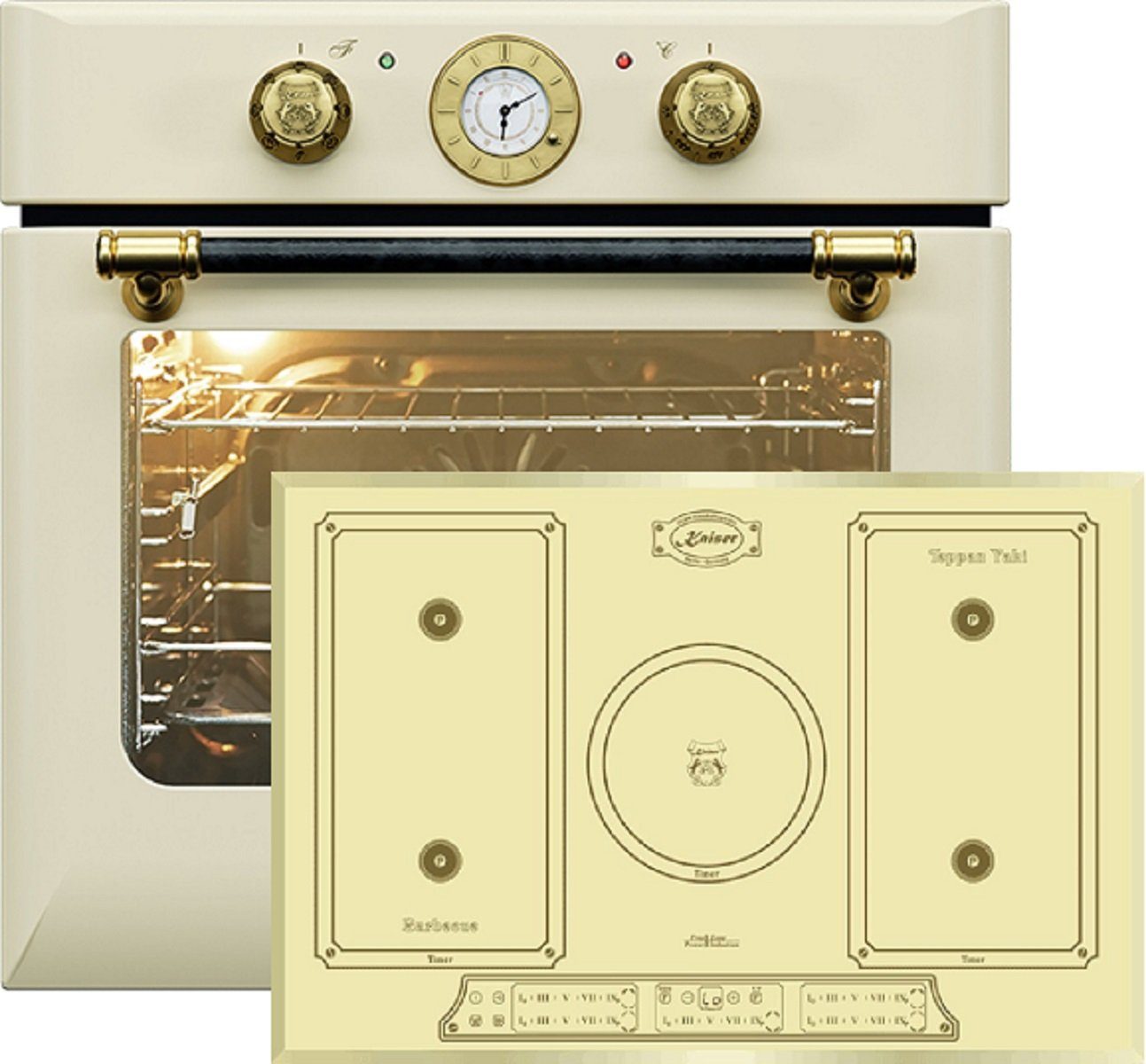 Kaiser Küchengeräte Induktions Herd-Set EH 6432 ElfBE Eco+KCT 7797 FI ElfEm, Retro Einbau Backofen Elektro,68 L +Induktionskochfeld 77cm