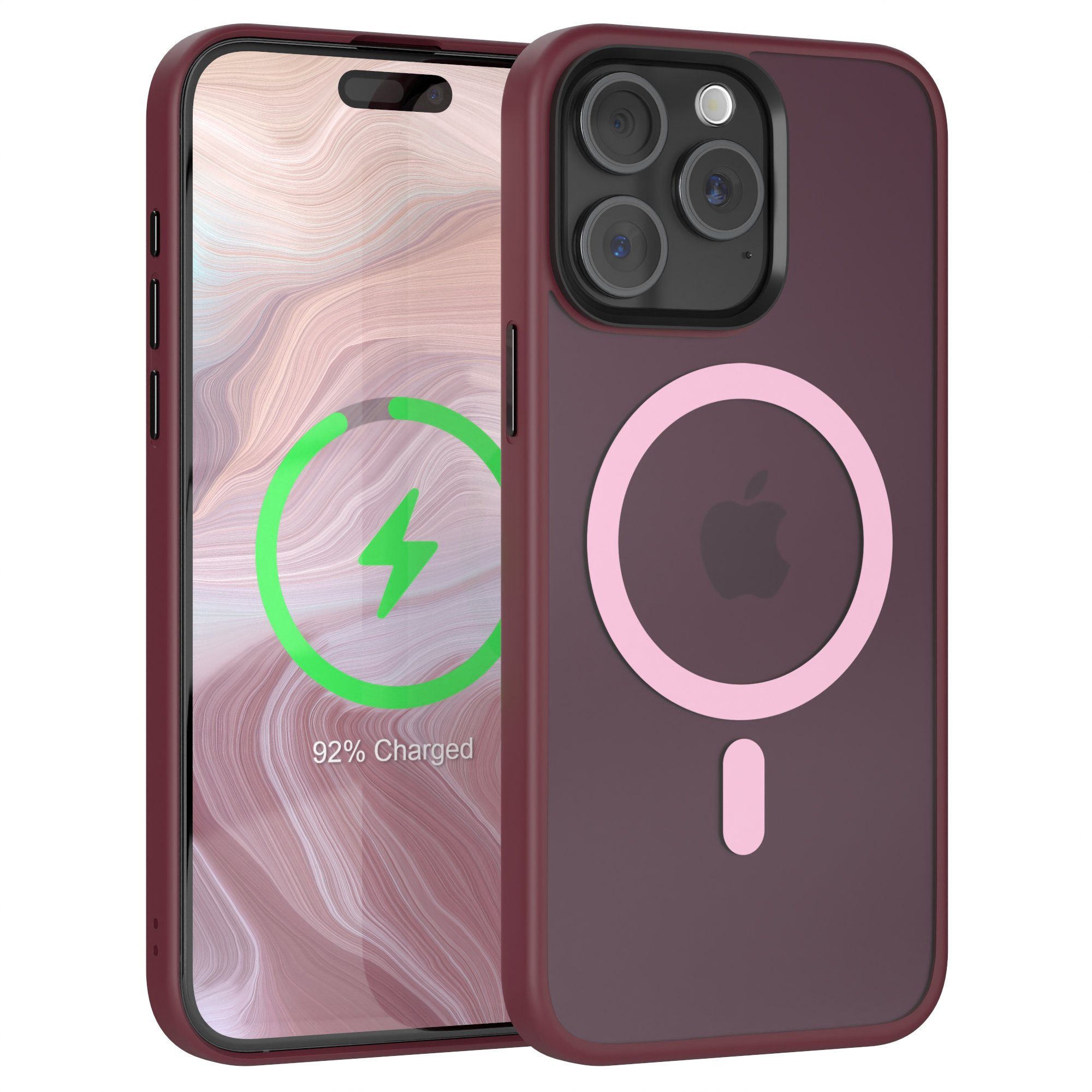 EAZY CASE Handyhülle Outdoor Case MagSafe Matt für iPhone 15 Pro Max 6,7 Zoll, Handyhülle stoßfest Smart Case anti-kratz Outdoorcase Beere Bordeaux
