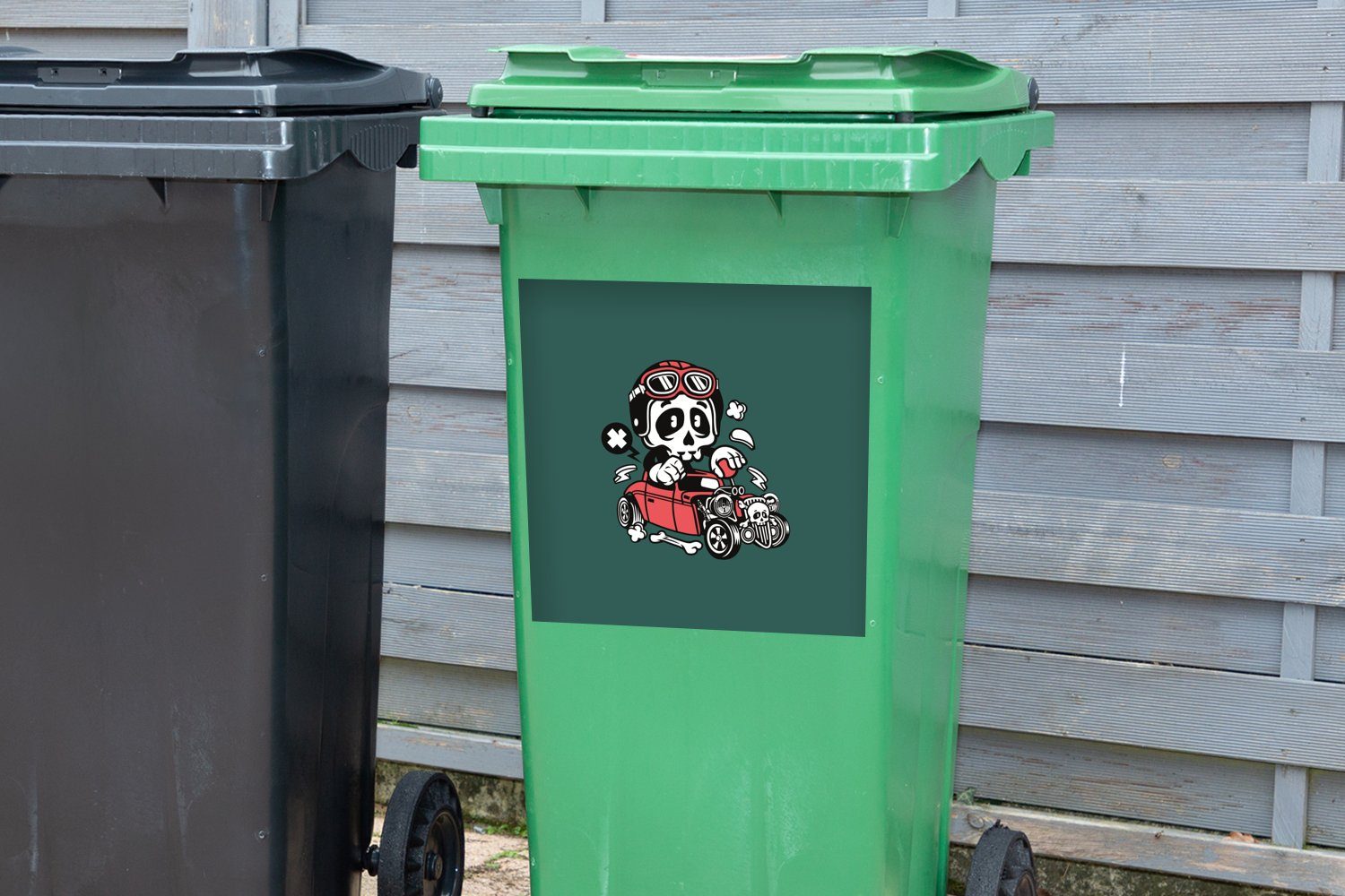 Sticker, (1 Totenkopf Mülltonne, Wandsticker Abfalbehälter - Auto MuchoWow Container, St), - Oldtimer Mülleimer-aufkleber,