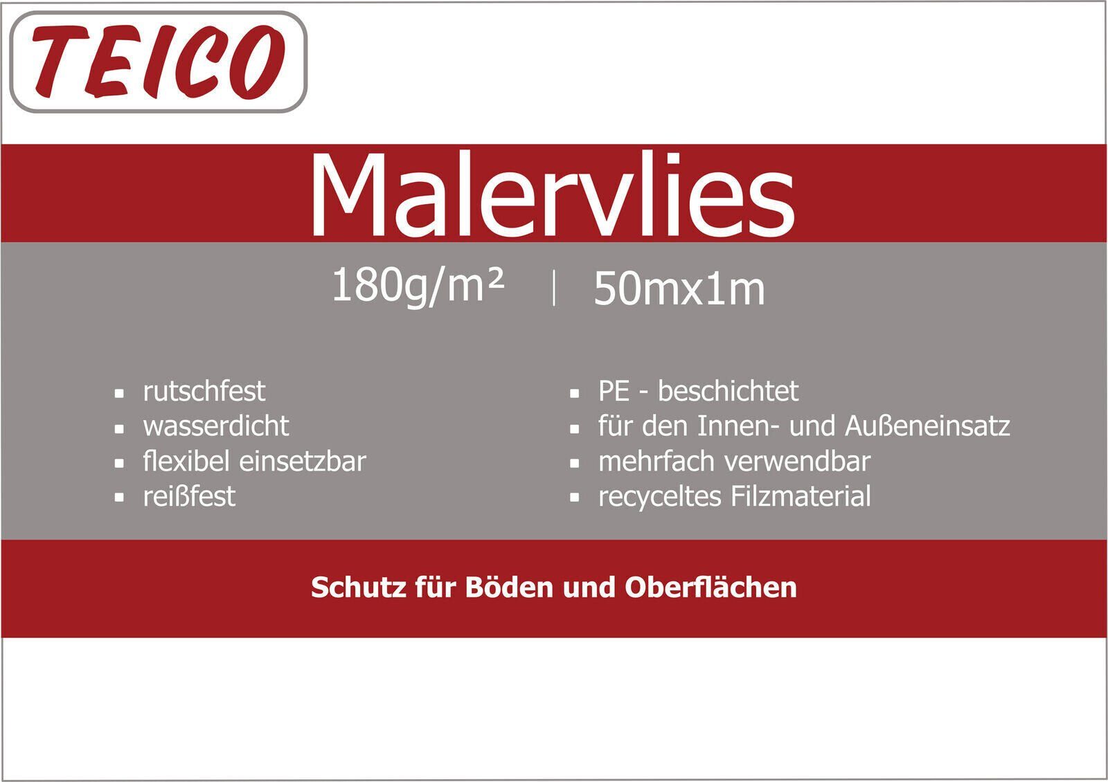 100 m, x 100cm 100m² Malervlies, Malervlies Teico Malerabdeckvlies, Rolle, 180g/m²