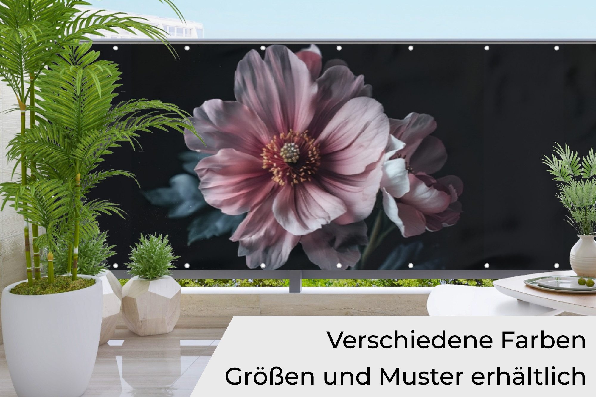 MuchoWow Balkonsichtschutz Blume - Rosa - Botanisch (1-St) Sichtschutz Balkon ohne Bohren, 500x85 cm