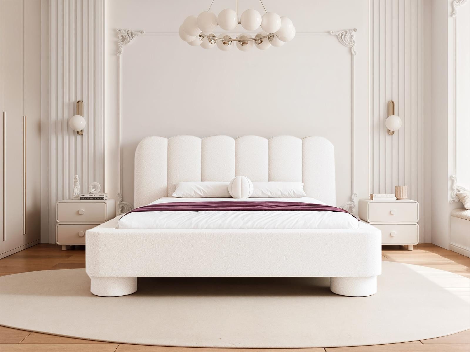Compleo Polsterbett Polsterbett Boucle Stoff, Designerbett, Bubble bett, MADE IN EU (Japandi design), TOPSELLER, Wolkenbett modern