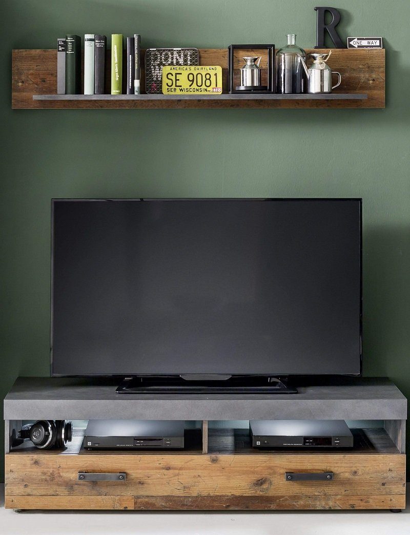 trendteam Lowboard TV Lowboard & Wandboard Indy, Old Used Wood / Matera grau, 2-teilig