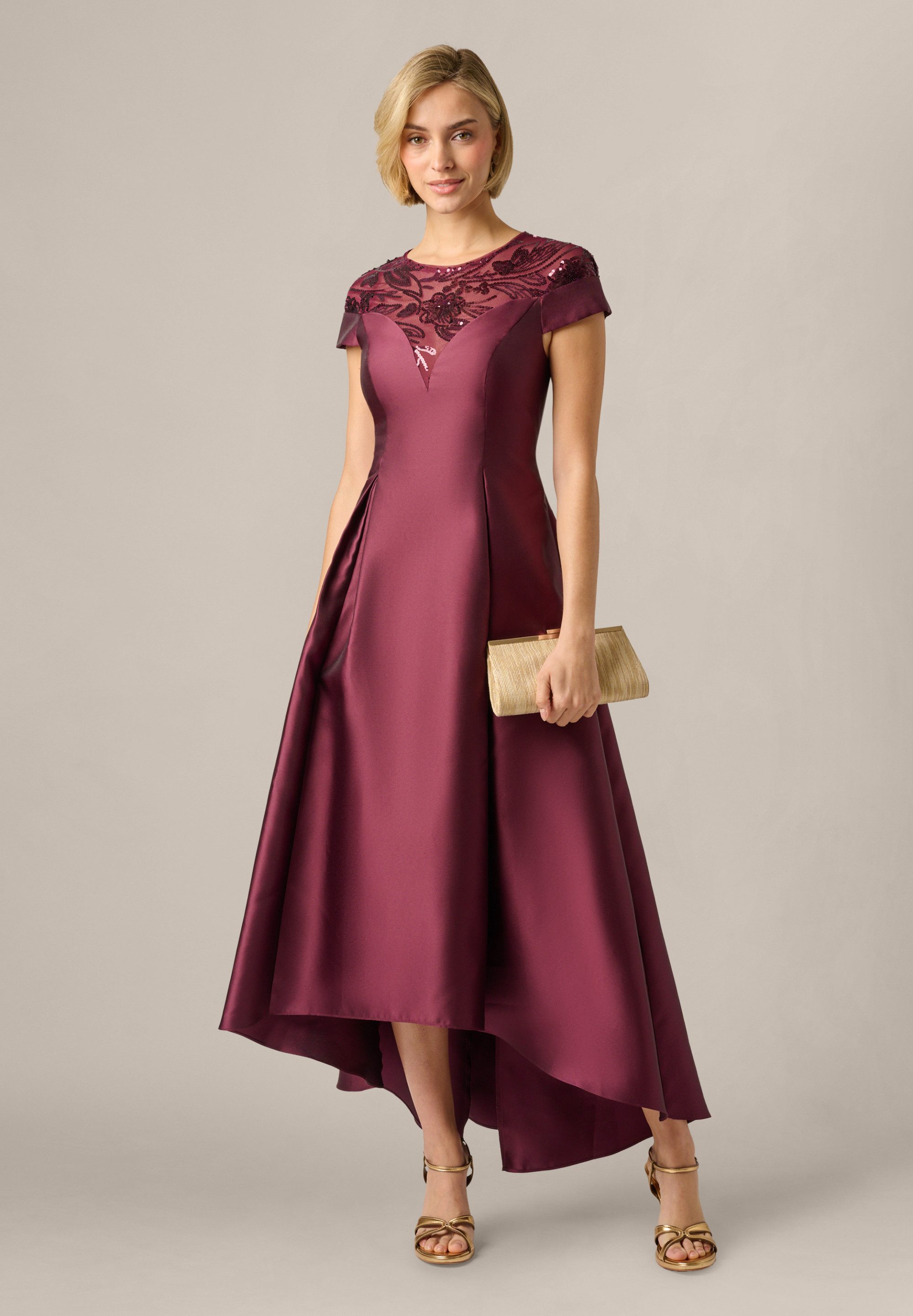 Adrianna Papell Abendkleid Combo Mikado Hi Low Gown Raffiniertes und voluminöses Partykleid – Bild 3 von 5