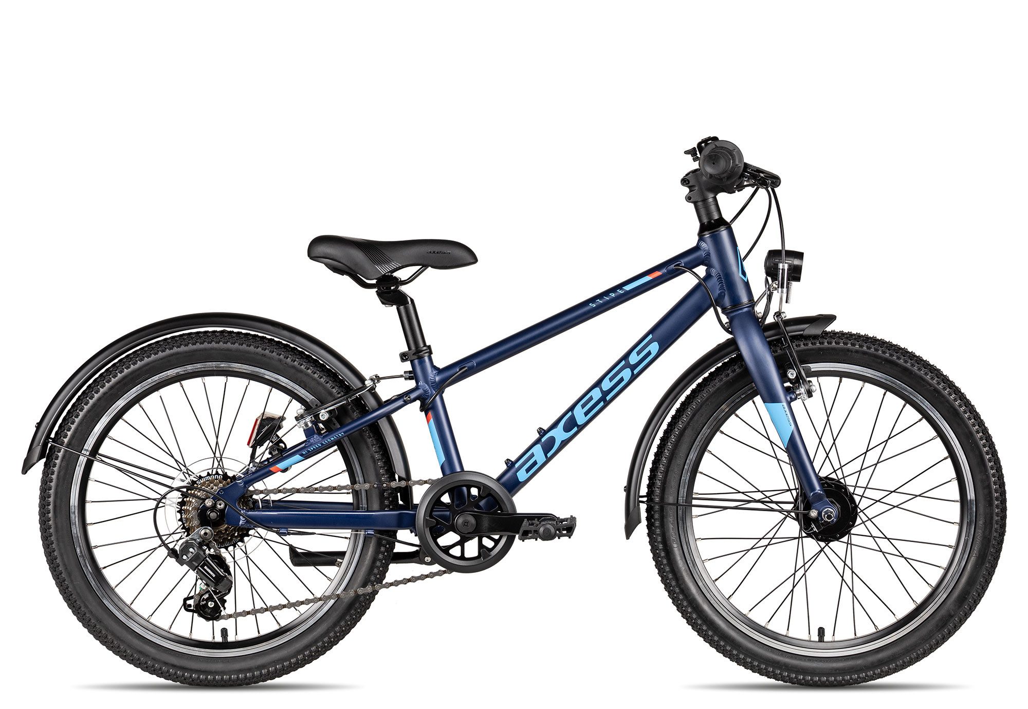 Axess Kinderfahrrad Stipe 20 Street, 7 Gang Shimano Tourney RD-TY201 Schaltwerk, Kettenschaltung, Straßenausstattung blau