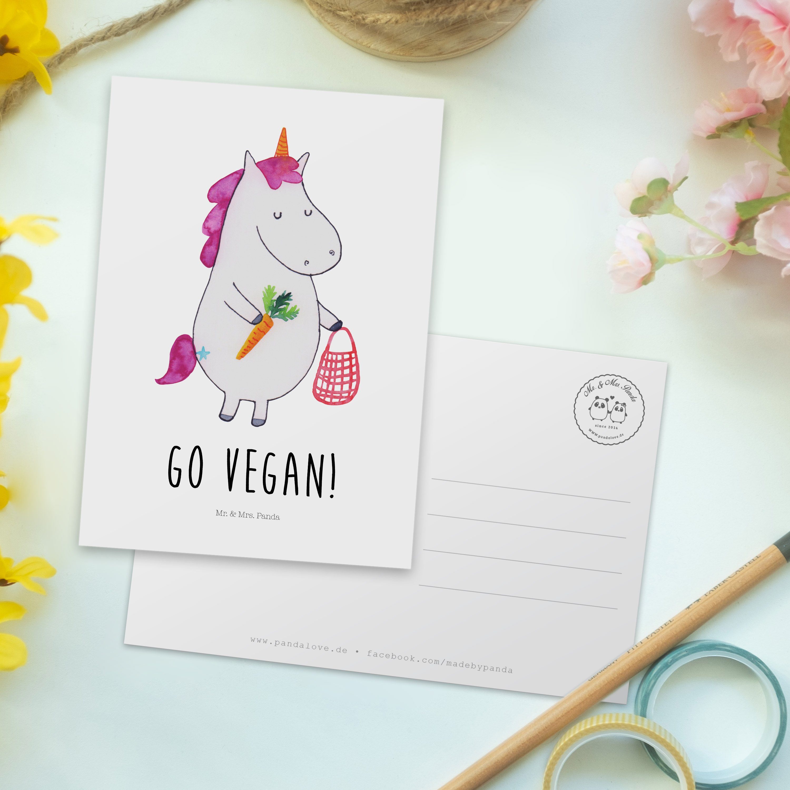 - Postkarte Mr. Geschenk, Einhorn Vegan Grußkarte, Weiß & - Veganer, Panda D Mrs. Geschenkkarte,