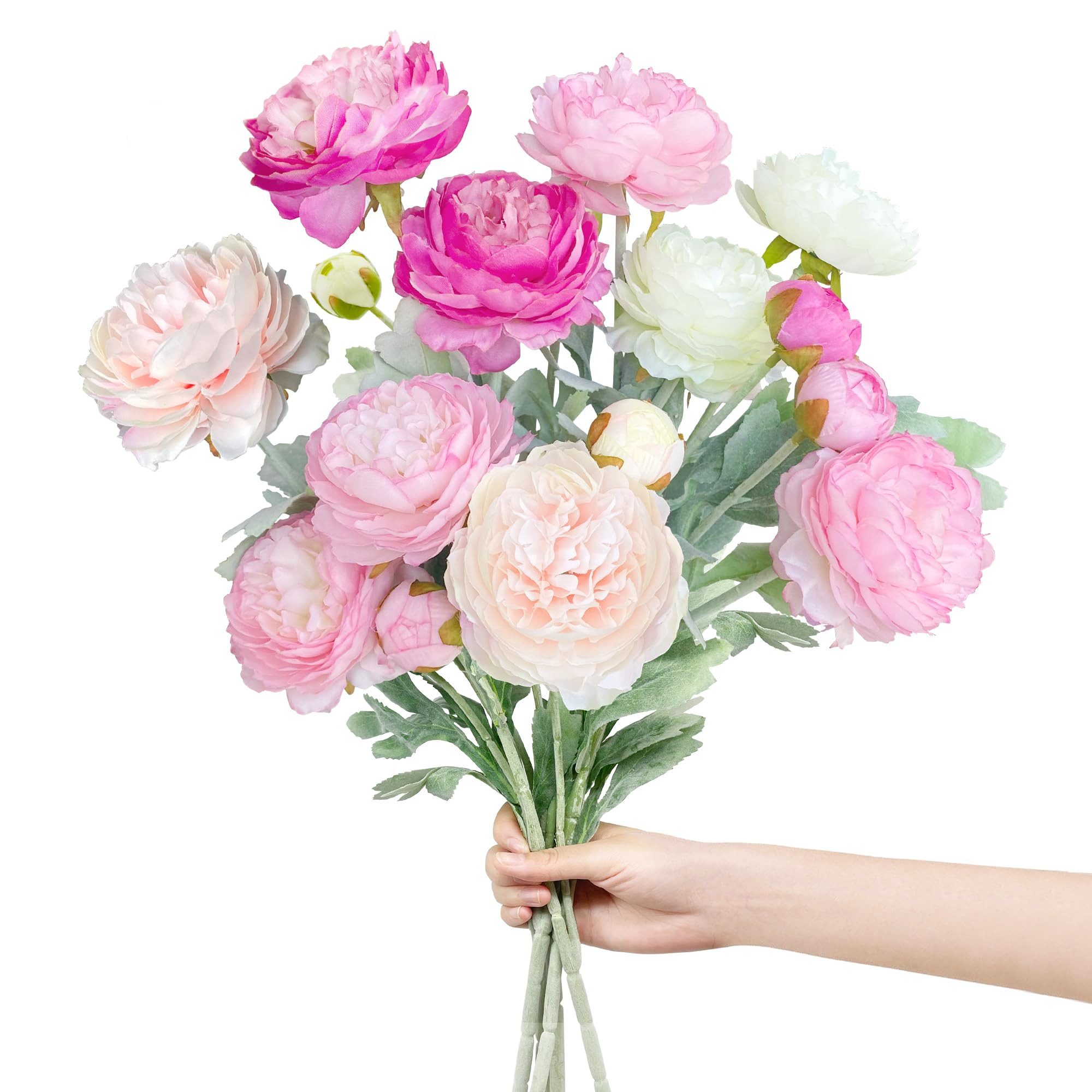 Kunstblumenstrauß Kunstblumen wie echte Pfingstrosen, Kunstseidenblumen, Coonoor, Höhe 52 cm, Ranunkel, Realistischer Pfingstrosenstrauß für Dekoration