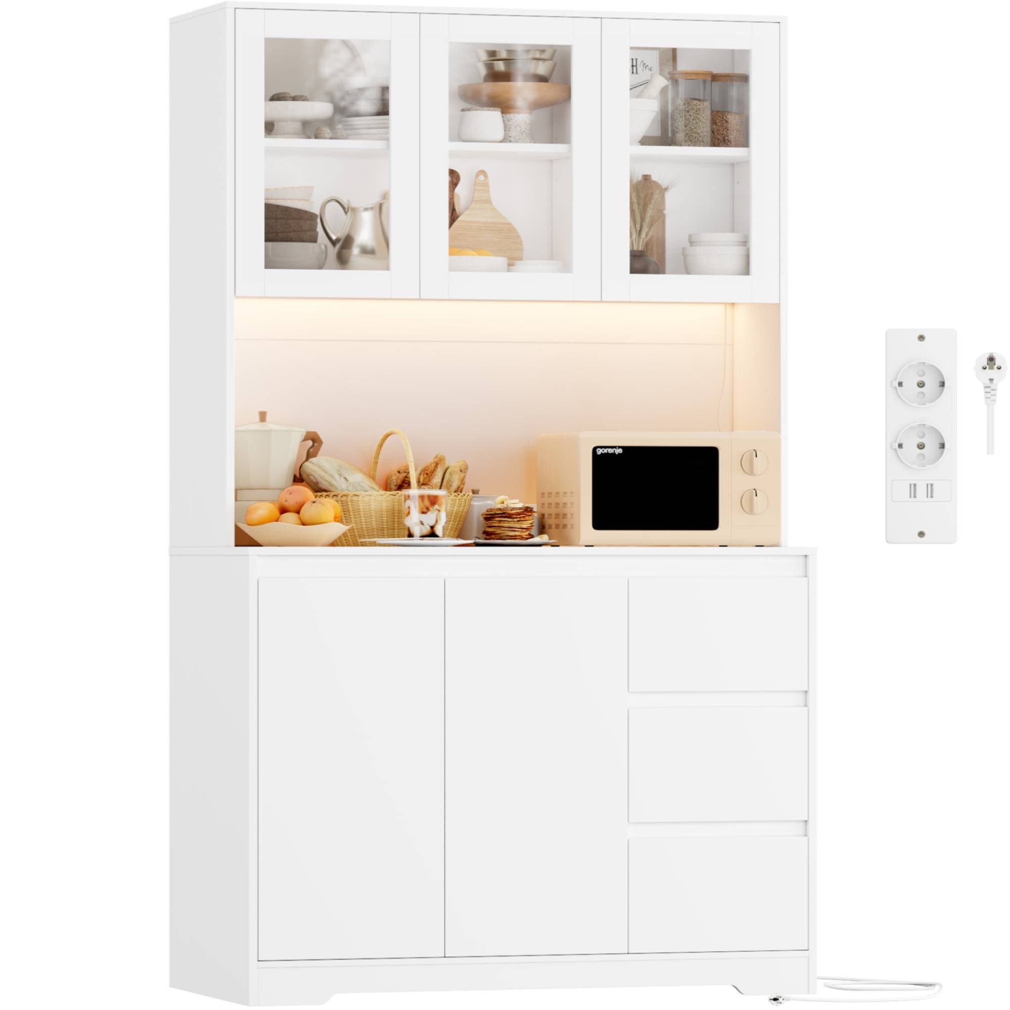 Homfa Küchenbuffet Küchenschrank Buffetschrank mit LED Sideboard weiß mit S günstig online kaufen