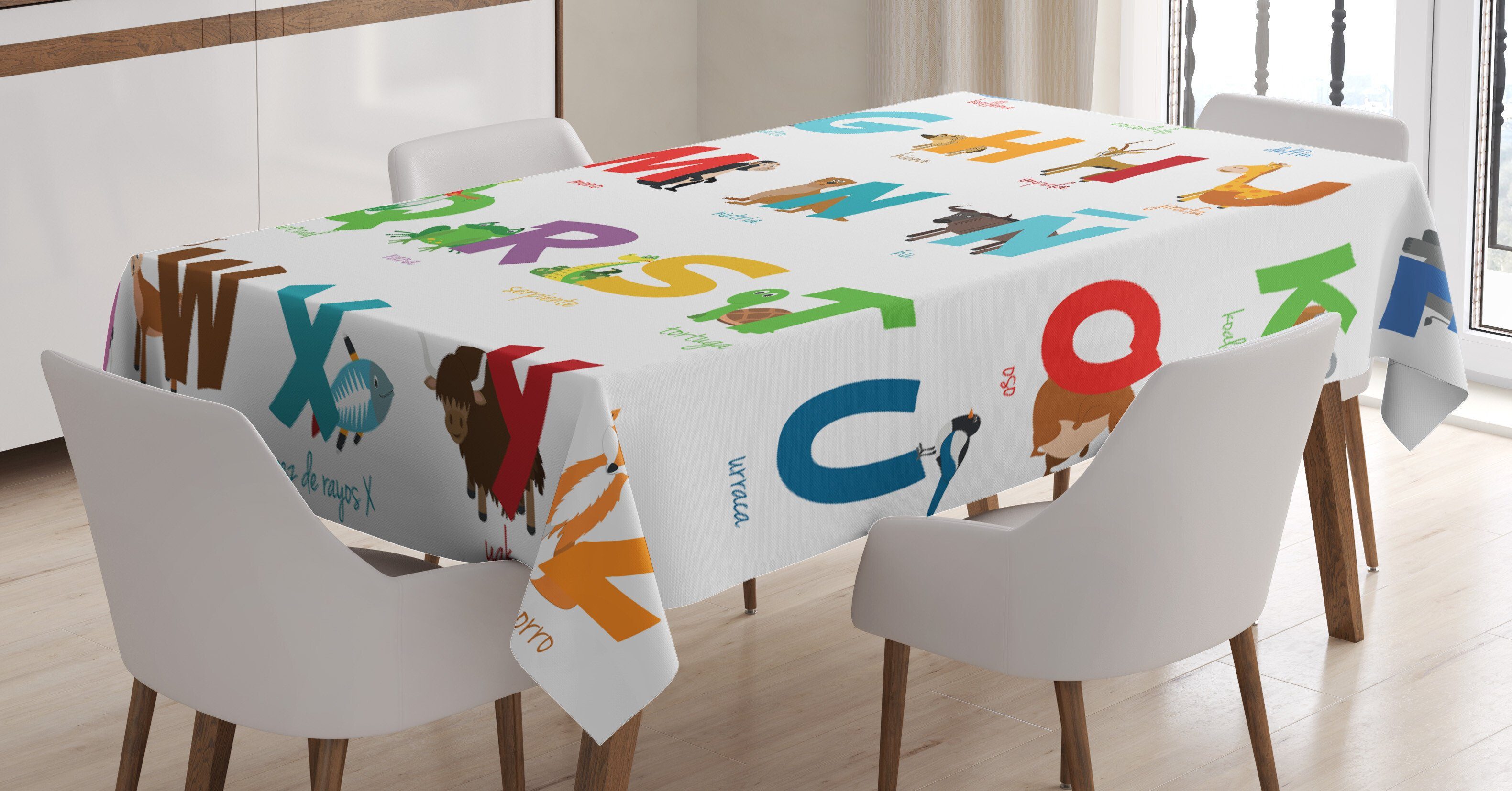 Abakuhaus Tischdecke Farbfest Waschbar Für den Außen Bereich geeignet Klare Farben, Alphabet ABC Letters für Tiere