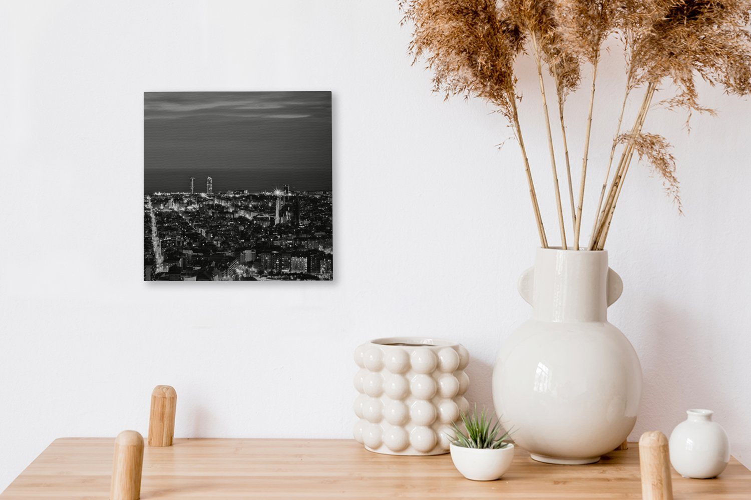 OneMillionCanvasses® Leinwandbild Spanien - Skyline Wohnzimmer - für Schwarz Leinwand - Bilder - Barcelona St), Weiß, Schlafzimmer (1