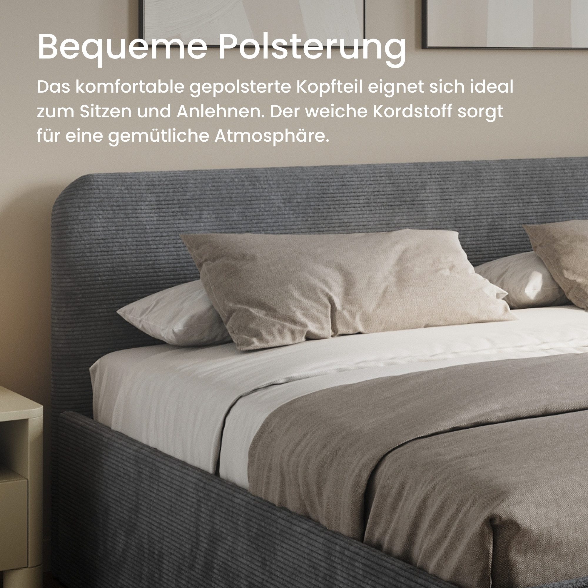 Home Collective Polsterbett Bett mit Stauraum, verstellbarem Lattenrost, viele Größen (Größen: 100x200 120x200 140x200 160x200 180x200 200x200, hochwertiger Kor – Bild 5 von 5