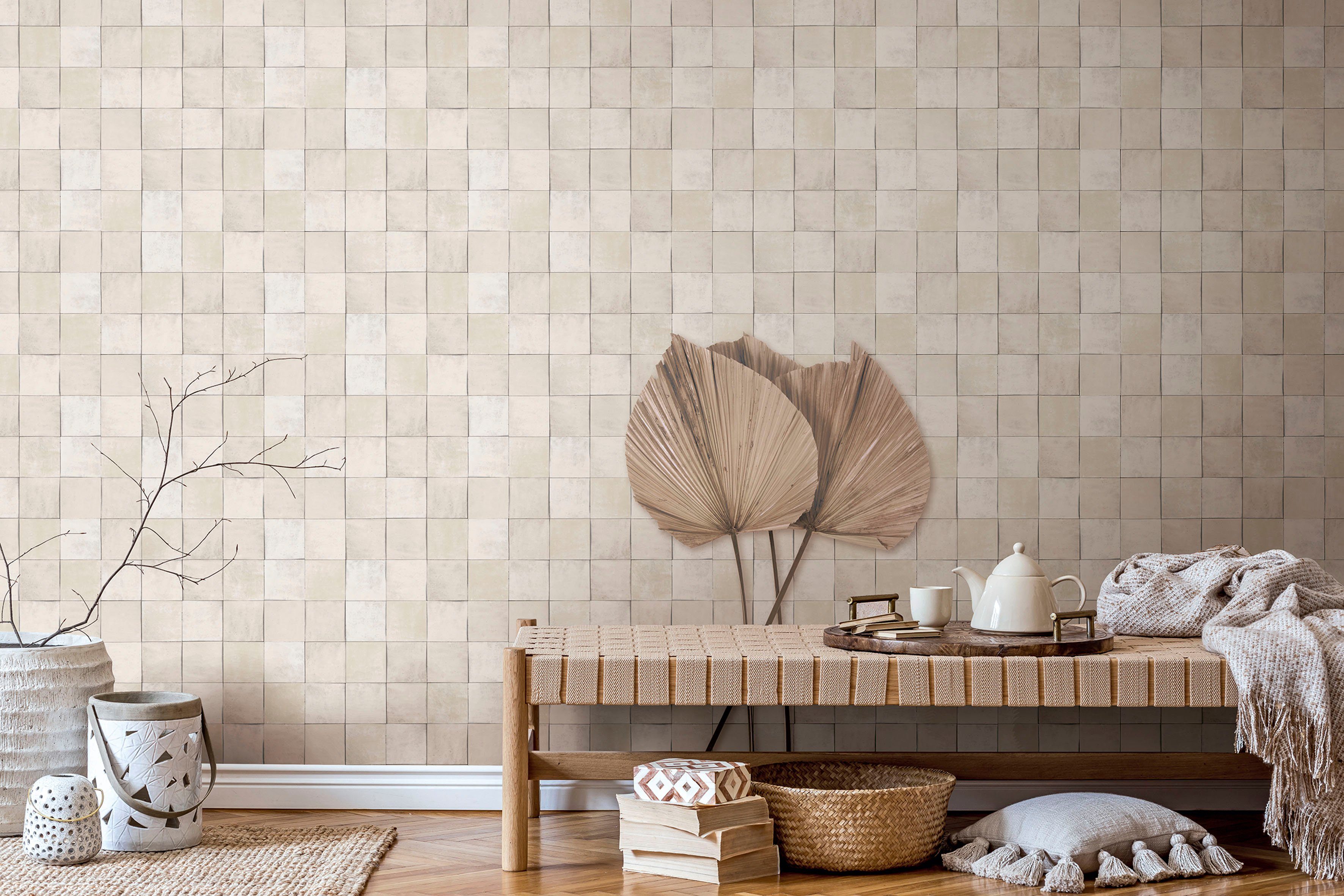 Marburg Fototapete Tile, glatt, matt, moderne Vliestapete für Wohnzimmer Schlafzimmer Küche navajoweiß