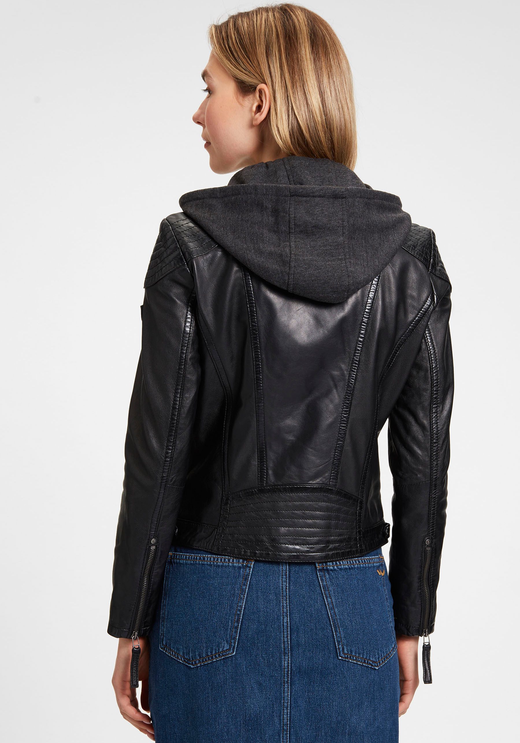 Mauritius Lederjacke Cacey LEGV mti Kapuze, Reißverschluss, Ziersteppung günstig online kaufen