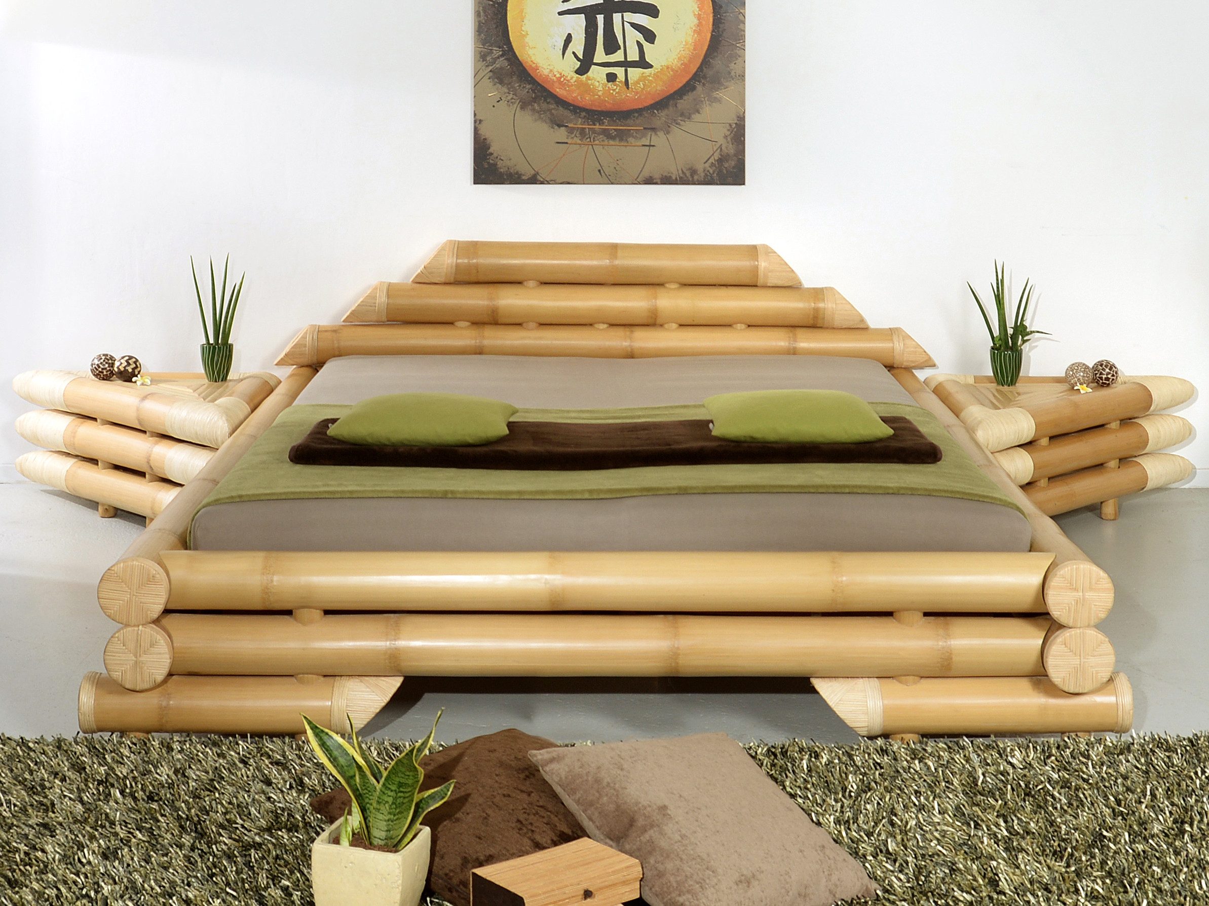 Bambus-Lounge Bettgestell Jawa Bambusbett Bettrahmen Bettgestell Schlafzimmer Bambus Rattanbett