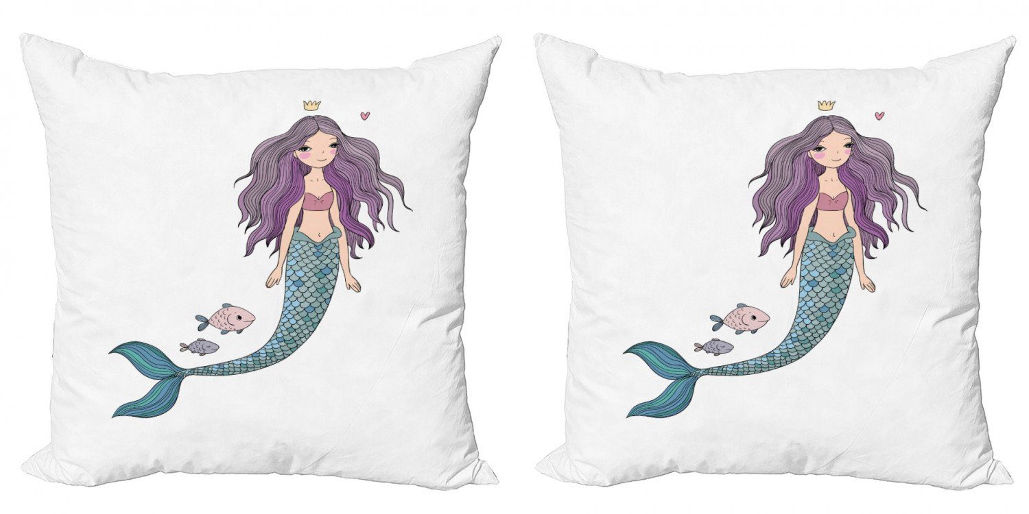 Stück), Abakuhaus Digitaldruck, (2 Kissenbezüge Cartoon Modern Kids Princess Mermaid Doppelseitiger Accent
