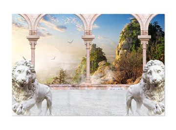 wandmotiv24 Leinwandbild Spalten mit Löwen, Ausblicke (1 St), Wandbild, Wanddeko, Leinwandbilder in versch. Größen