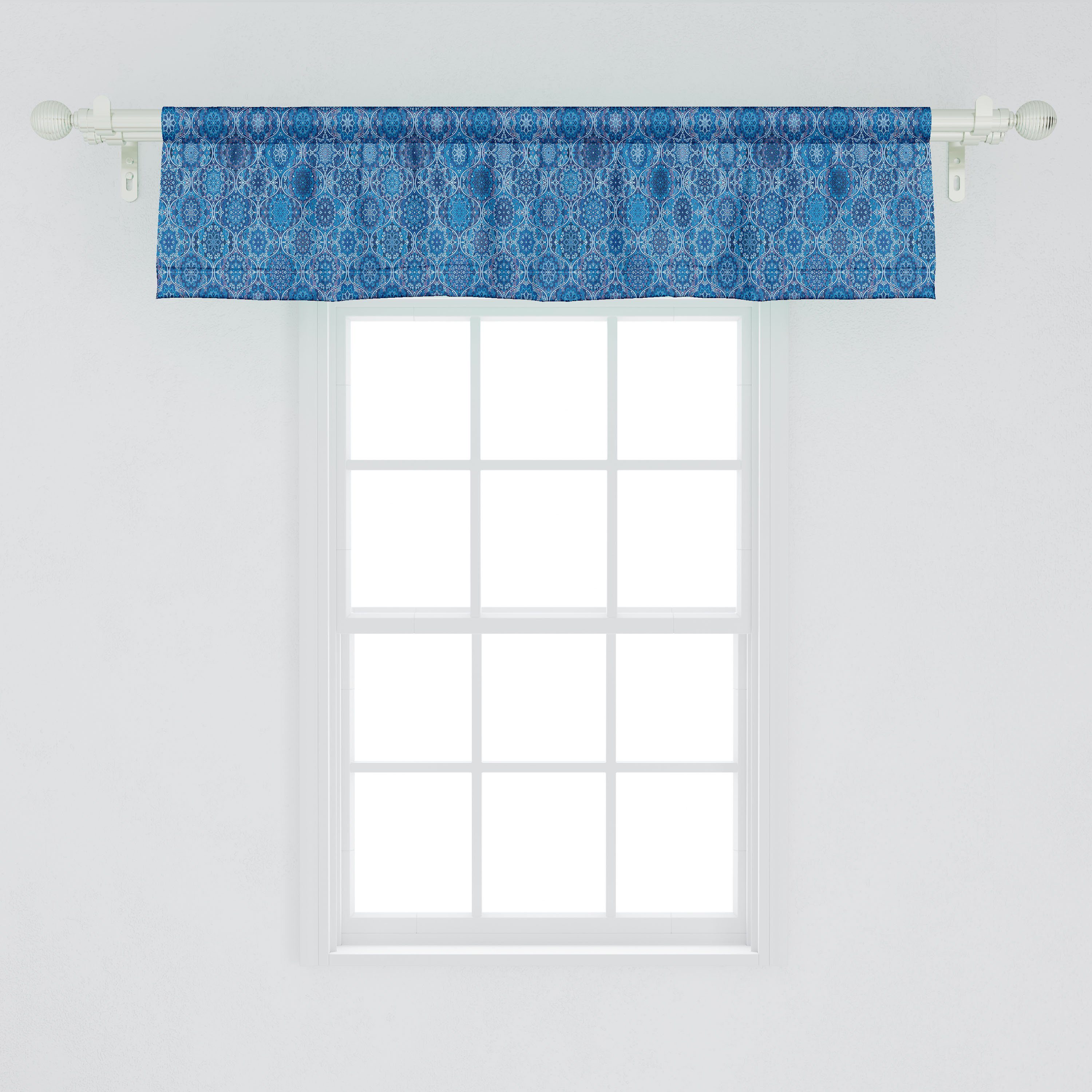 Stangentasche, Schlafzimmer Küche Abakuhaus, Vorhang Scheibengardine für Blau Volant mit Traditionell Microfaser, Dekor Arabesque Mosaik