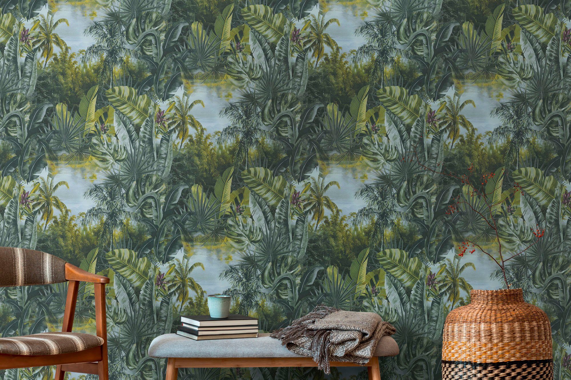 living walls Vliestapete My Home My Spa, leicht strukturiert, natürlich, naturalistisch, botanisch, Tapete Dschungel Tapeten Wohnzimmer Schlafzimmer Küche Flur Design