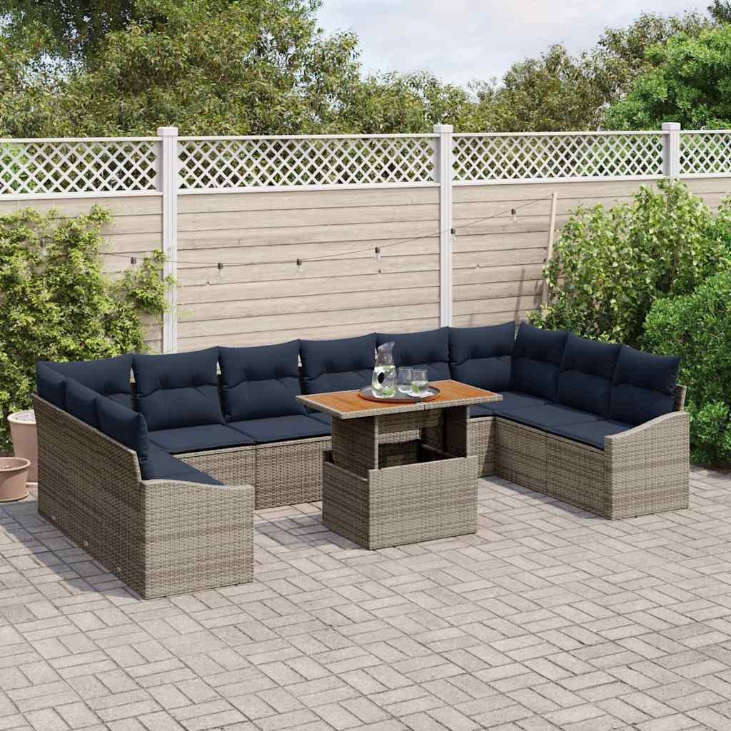 vidaXL Gartenlounge-Set Garten-Sofa-Set mit Speicher 11 pcs Grau Poly Rattan, (11-tlg)